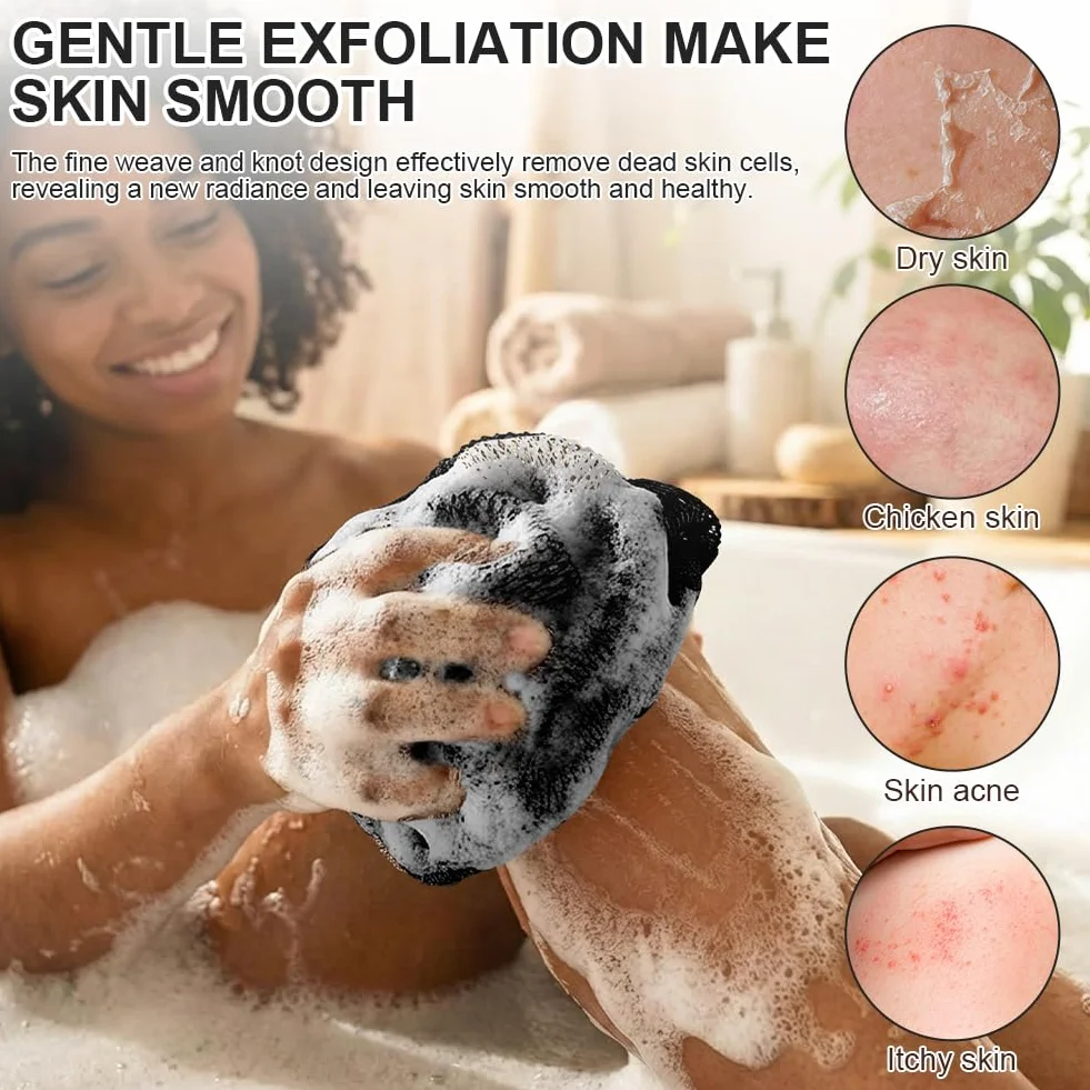 HOTUT 3 Piezas Esponja Exfoliante Africana, Esponja Corporal de Ducha y Baño con Cordón, Esponja Suave que Multiplica Espuma, Esponja Ergonómica de Cuerpo Entero