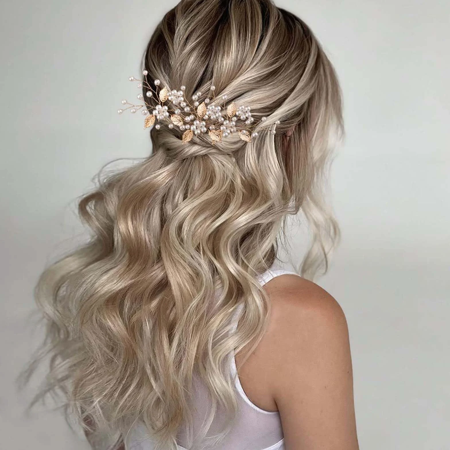 Horquillas para el pelo de novia, perlitas de cristal doradas