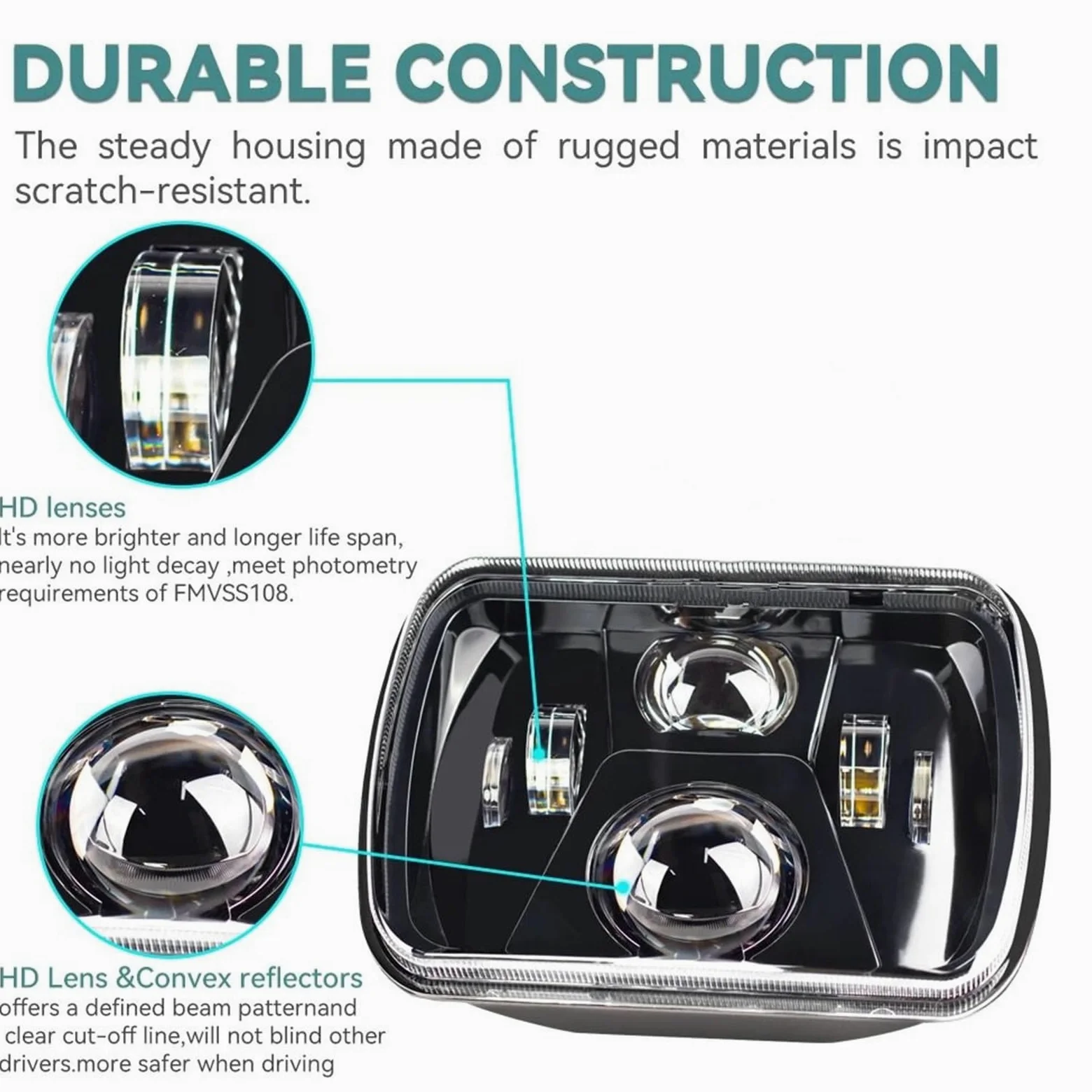 Bombilla Coche Faros LED 7X6 Bombilla para coche | Para Faros Delanteros Cuadrados LED 5X7 Automáticos