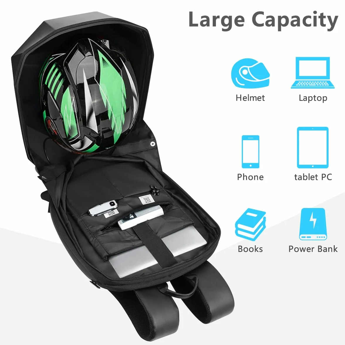 Mochilas dinámicas APP DIY Mochila para ordenador portátil, mochila de motocicleta con indicador de ojos LED, 3D Hard Shell Casco, bolsa de viaje programable dinámica pixel Daypack