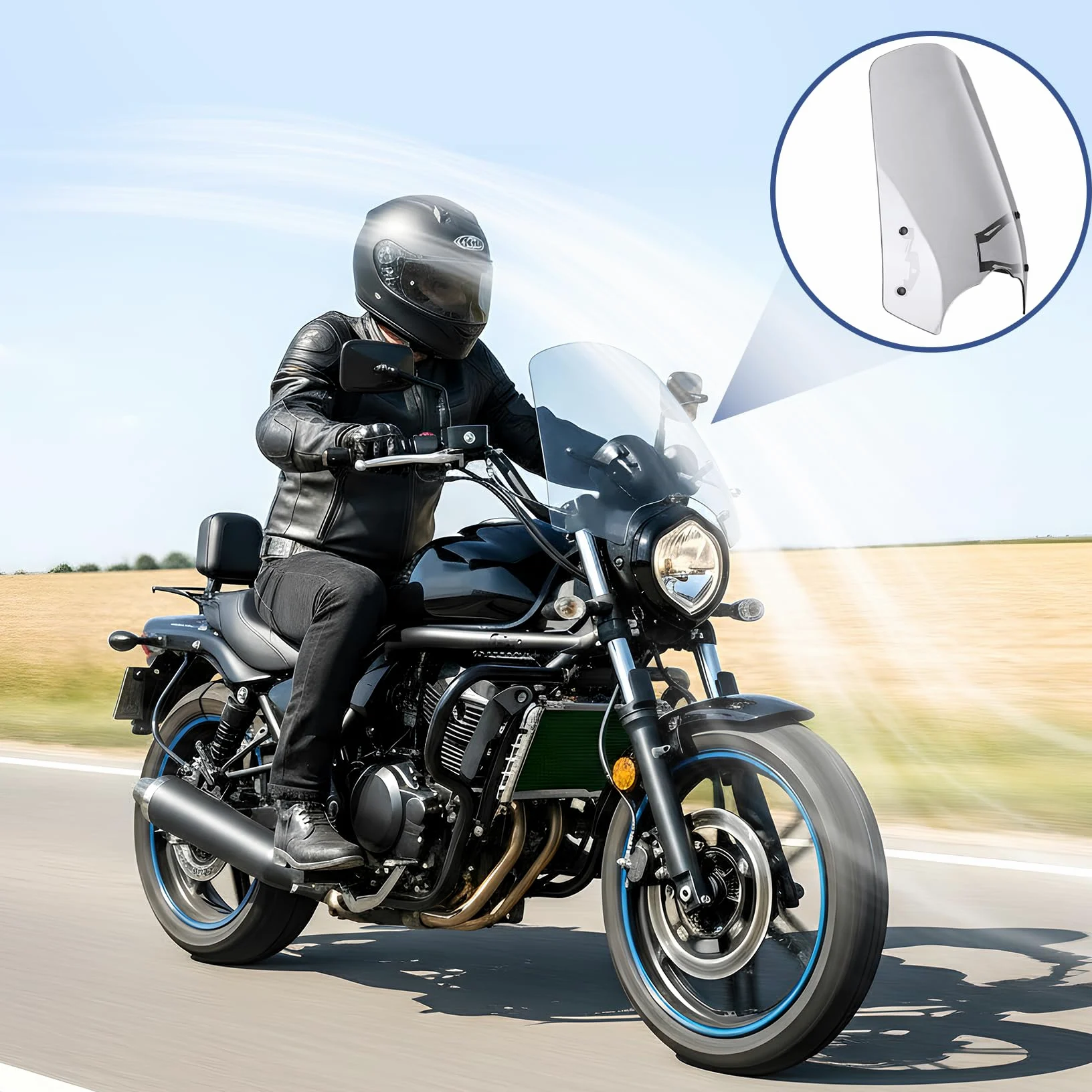 XX eCommerce motocicleta Parabrisas flujo de aire deflector de viento kit de carenado delantero compatible con K-awasaki Vulcan S650 VN650 EN650 S 650 VN EN650 2015-2022 16 17 18 19 20 21(humo ligero)