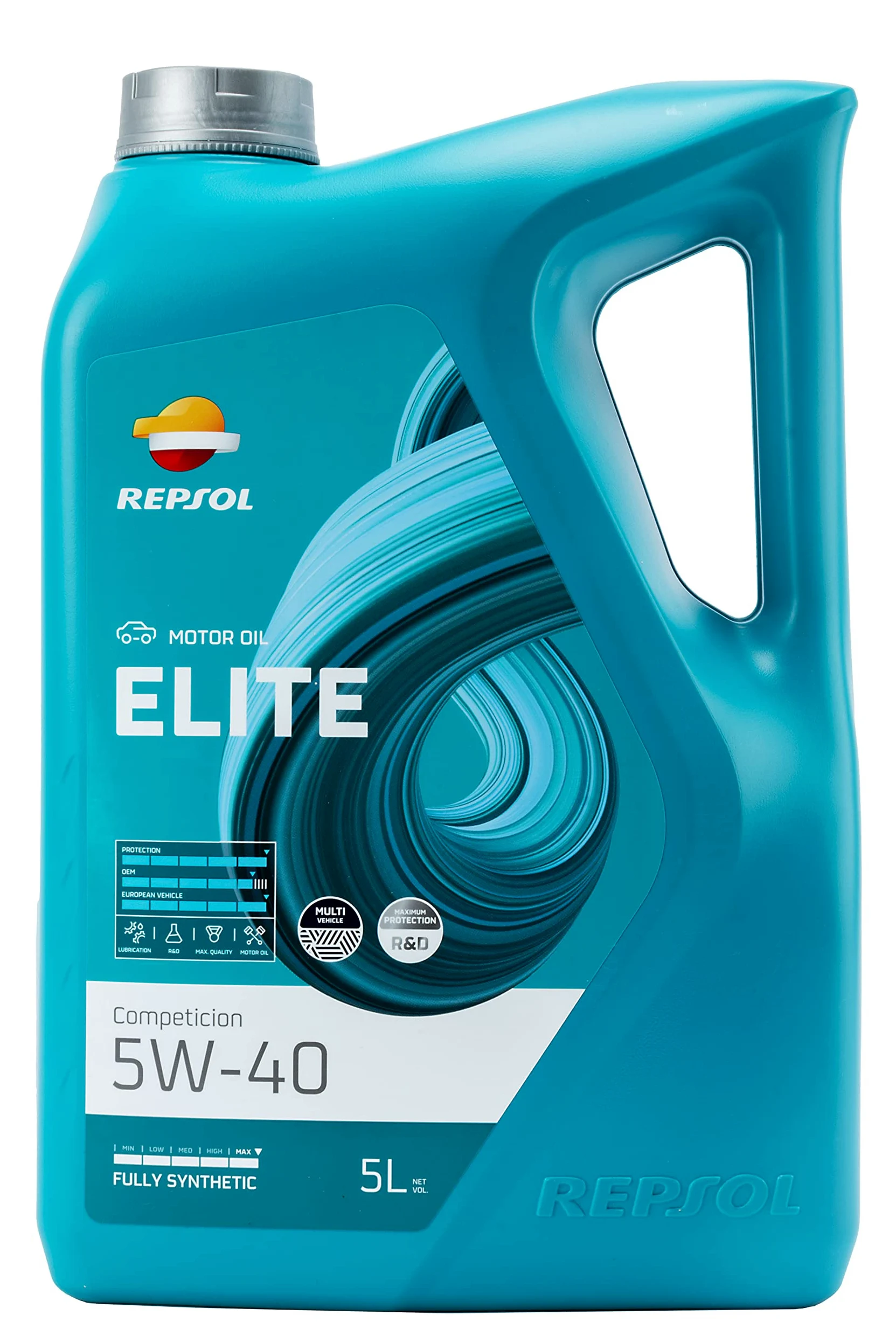 REPSOL Aceite de motor 5W-40 Elite aceite ACEA A3/B4 API SN API CF Competition 5L Compatible con VW Polo V Hatchback 6R1, 6C1 up! Hatchback 121, 122, BL1, BL2, BL3, 123 Passat B8 Variant 3G5, CB5