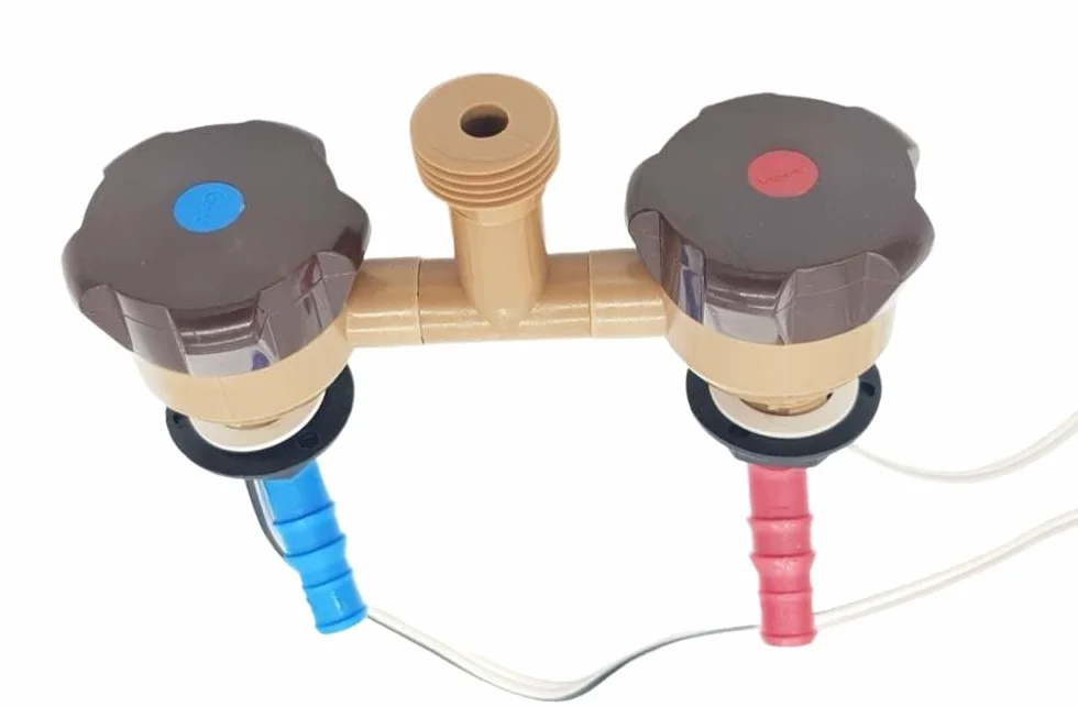 CR-MOESANCO® KIT Grifo NOVO Marrón Mezclador con Doble Entrada y 2 Abrazaderas con Salida a Roca Ducha 1/2 para Caravana, Autocaravana, Camper o Barco