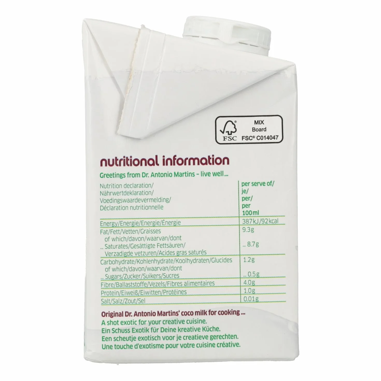 CREMA DE COCO PARA COCINAR BIO DR. ANTONIO MARTINS