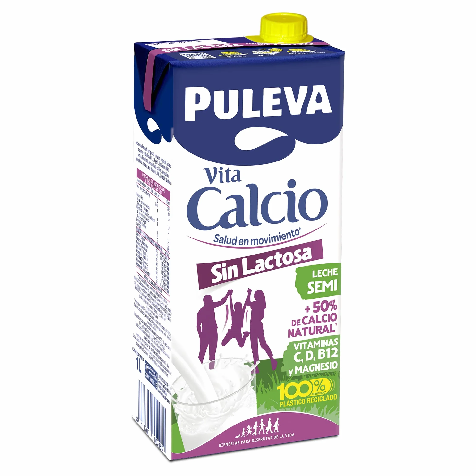Puleva Vita Calcio Leche Semidesnatada Enriquecida con Calcio Sin Lactosa Pack 6 x 1L