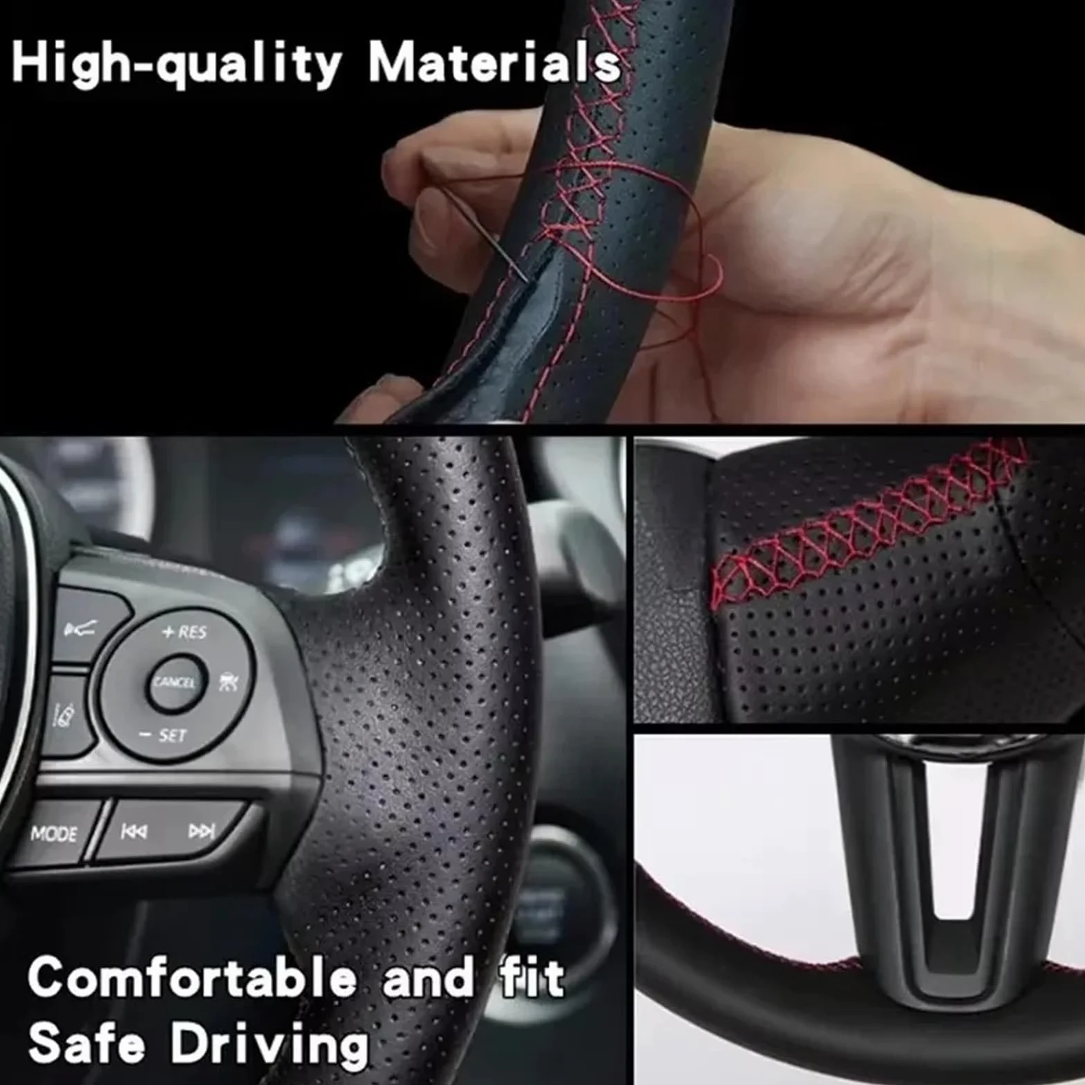 Funda para Volante De Coche para Toyota para Avalon para Camry para Crown para RAV4 2018-2022 Protector para Volante de Coche Cuero Genuino Blanco y Punto