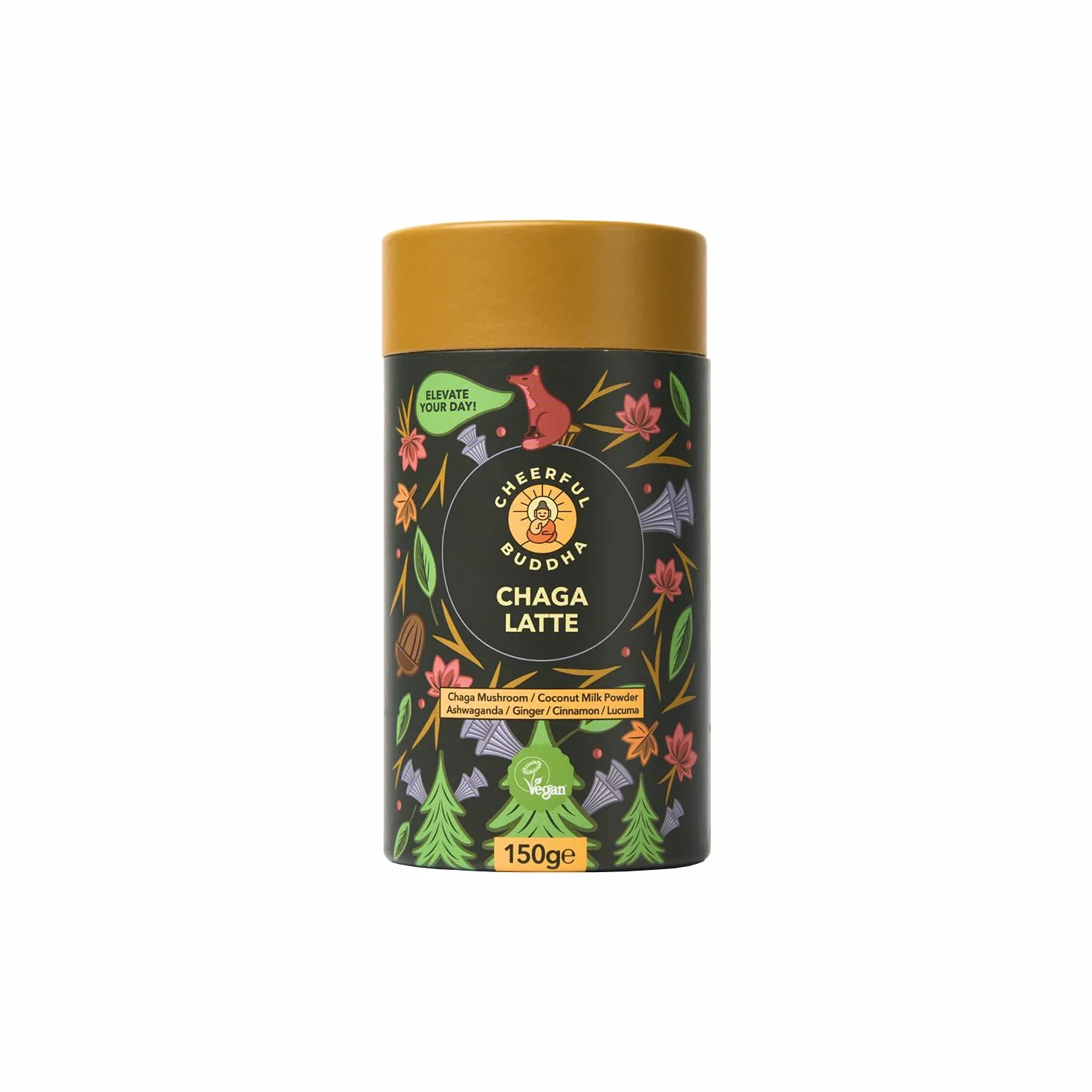 Cheerful Buddha Bebida vegetal con setas Chaga superalimento alternativa al café sin cafeína 150 g