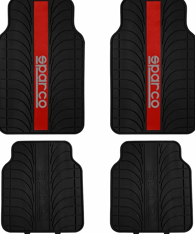 Sparco SPC1913RS Juego de Alfombra Goma Color Franja Logo SPARCO Universal, LATEX, Rojo, Set de 4