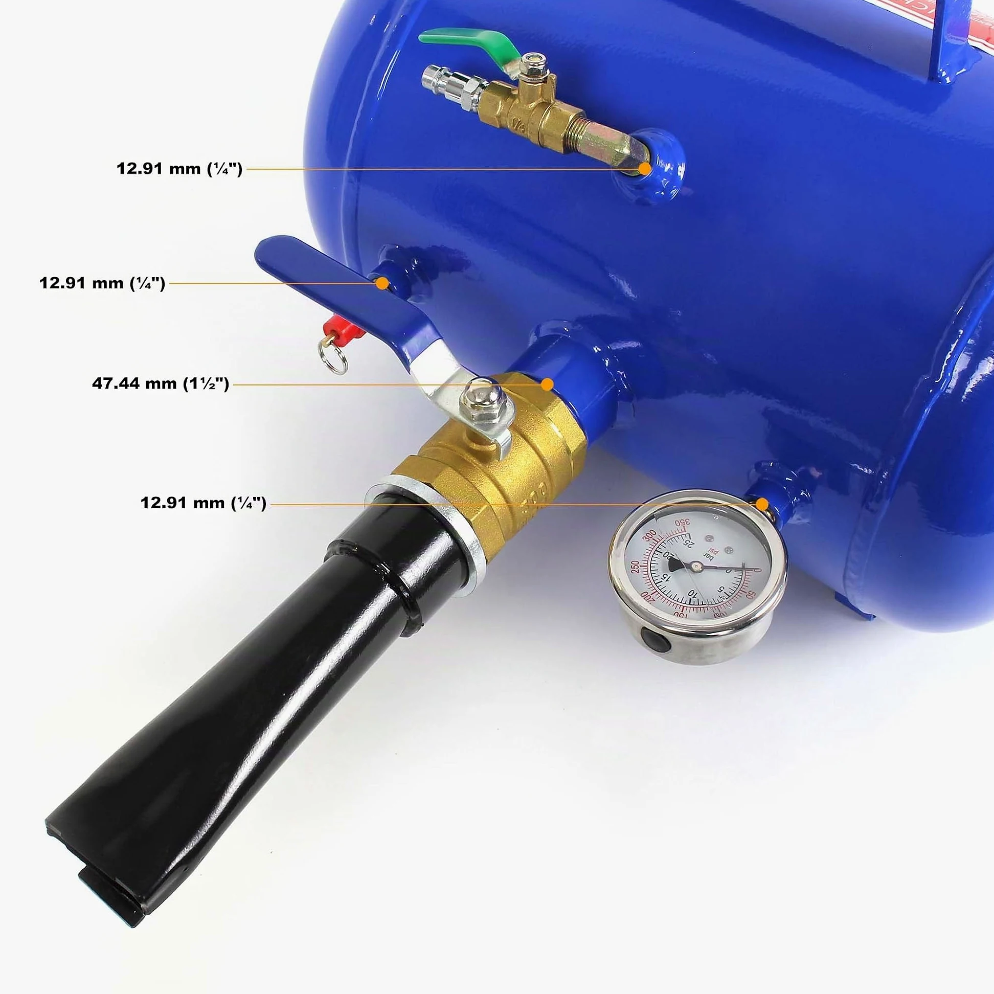 WilTec Cañón de Aire para inflado de neumáticos 19l Aire comprimido inflador Booster MAX. 10bar