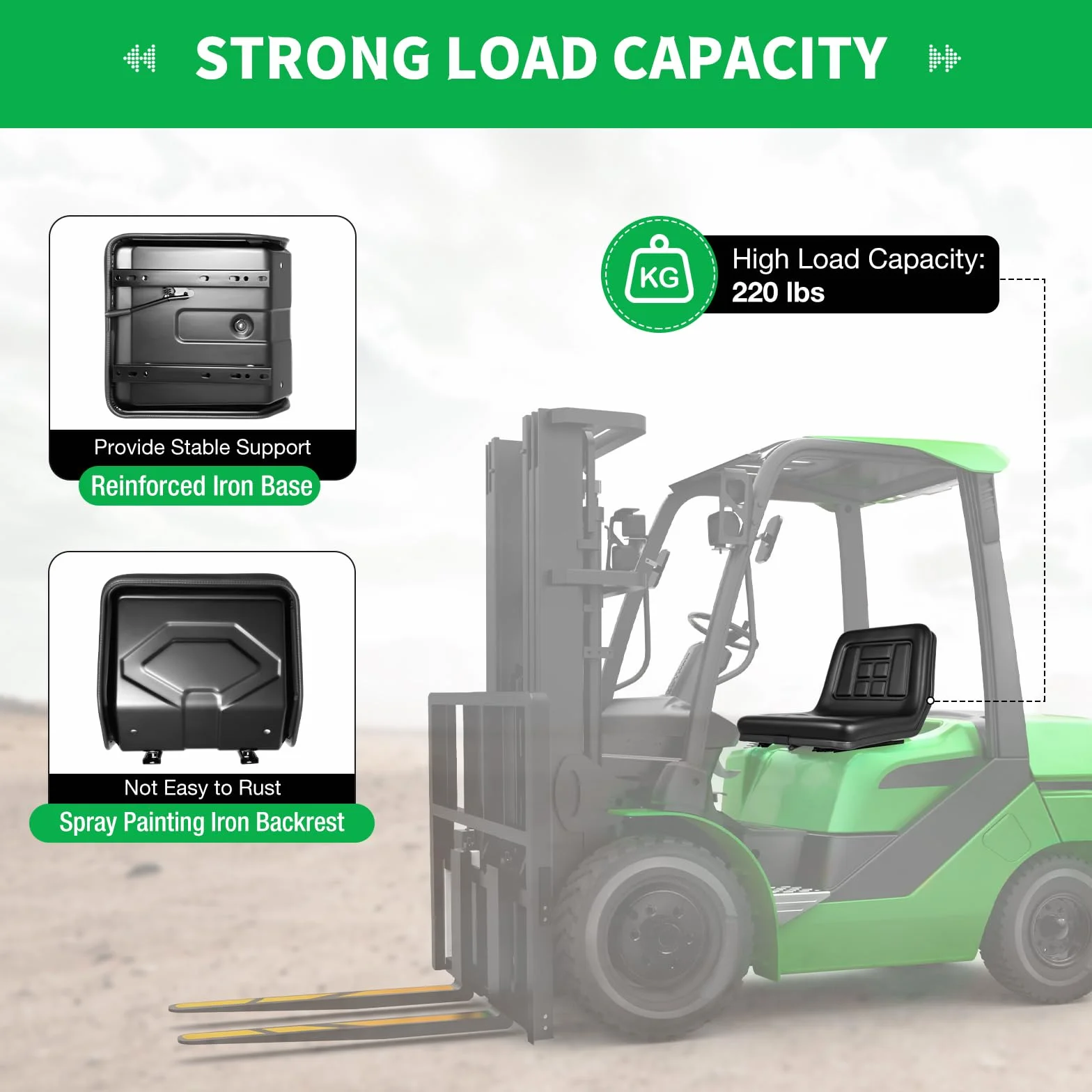 Asiento de tractor, asiento de remolque universal ajustable, asiento elevador transpirable, acolchado de alta elasticidad, adecuado para carretillas elevadoras, excavadoras, cortacéspedes, volquetes,