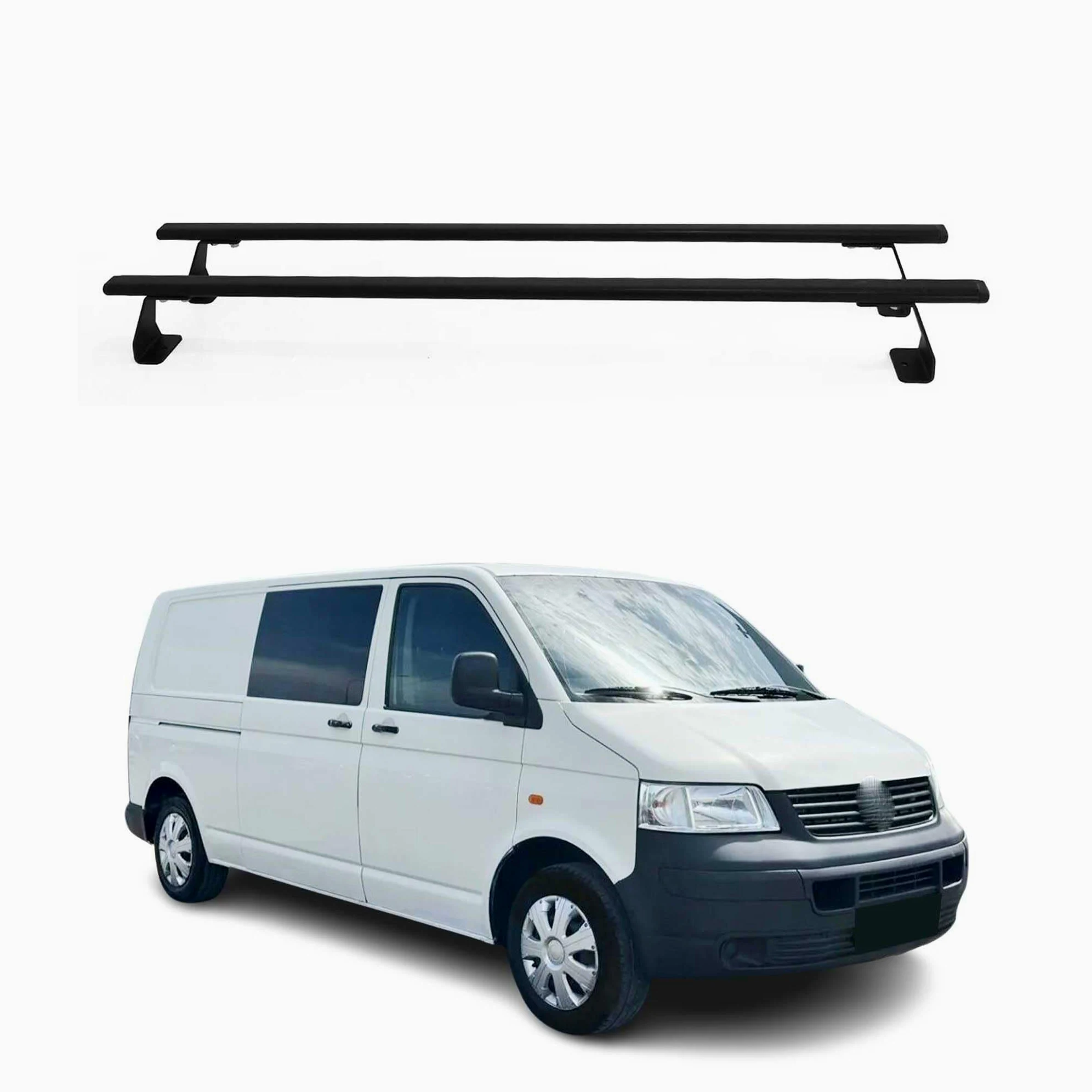 OMAC Heavy Duty Barras de Techo Transversales Compatibles con VW T5 T6 Transporter Multivan Caravelle 2003-2024 – 2 Stangen – Acero Negro