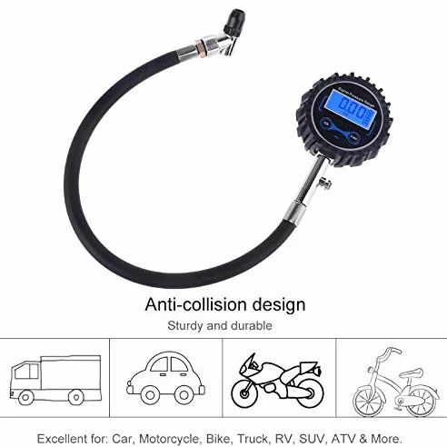 Manómetro Digital para neumáticos, Mandril de Aire Intercambiable de 200 PSI para Coches, Motocicletas, RV, SUV, camión, neumático de Bicicleta