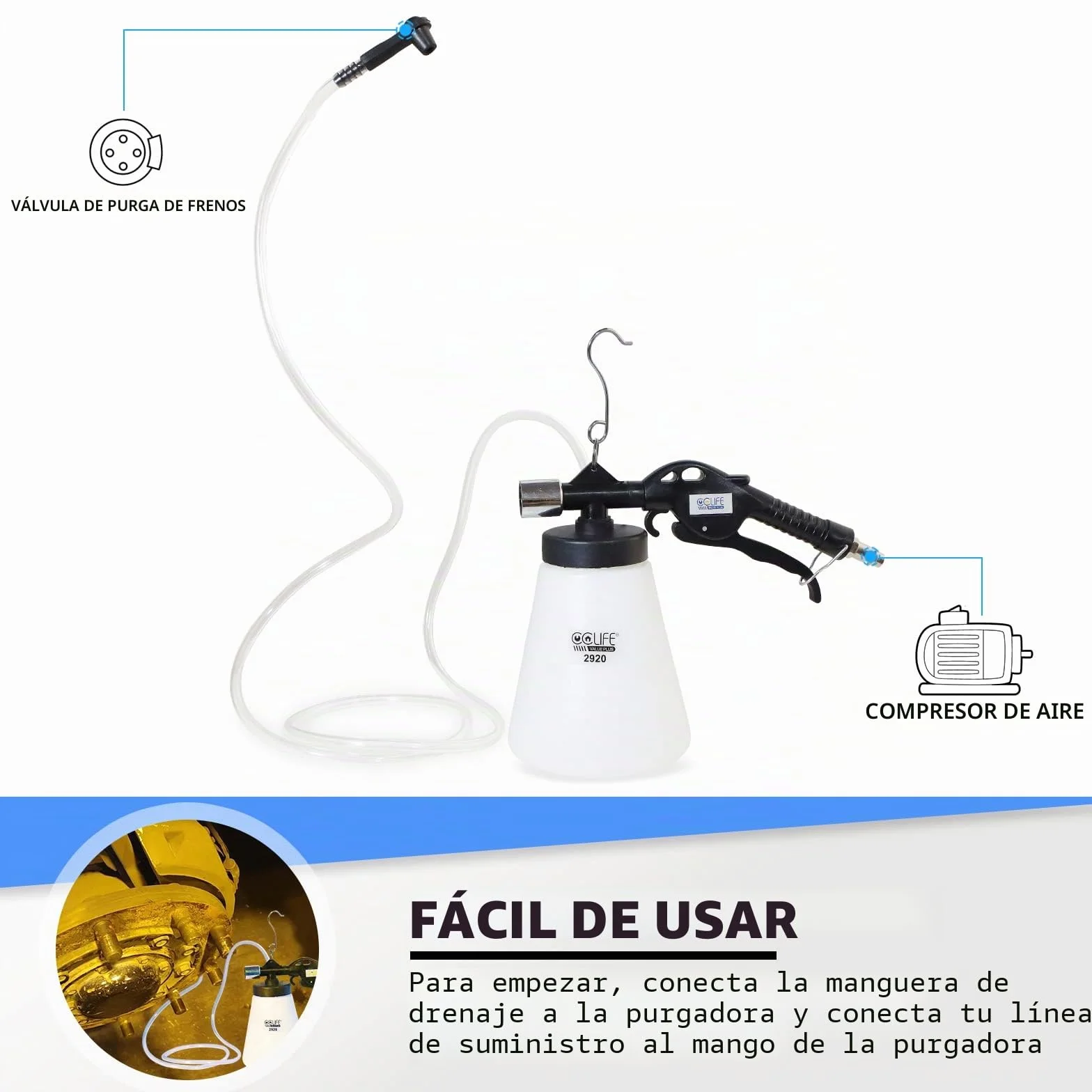 CCLIFE 0,75L Purgador Frenos Coche Aire Comprimido, con 1L Dispensador