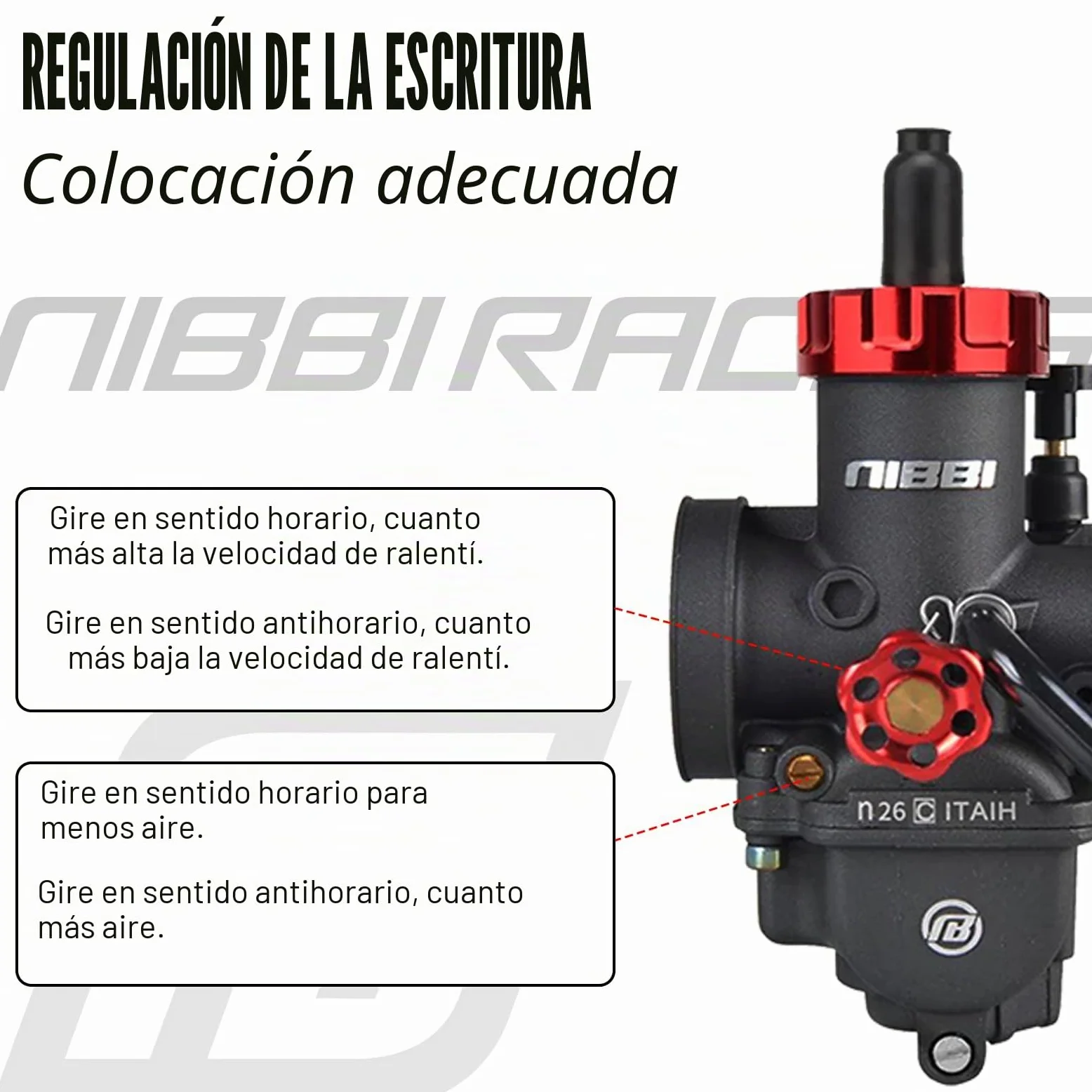 NIBBI PE 26mm Carburador Alto Rendimiento para Motos 150cc-200cc con 3 Boquillas un Inyección Piloto y Revestimiento Protector Apto para Cross, Dirt Bike, ATV, Motocross, Pit Bike, Mini GP