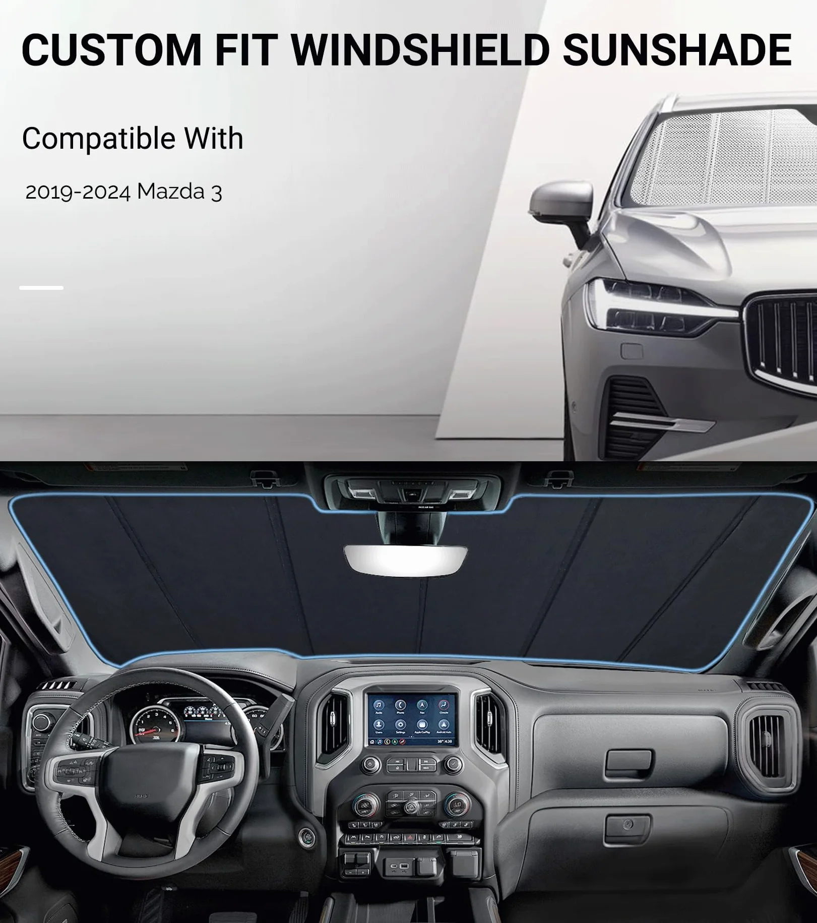 Pigenius Parasol para Parabrisas para Mazda 3 2019-2024. Material rígido Reflectante