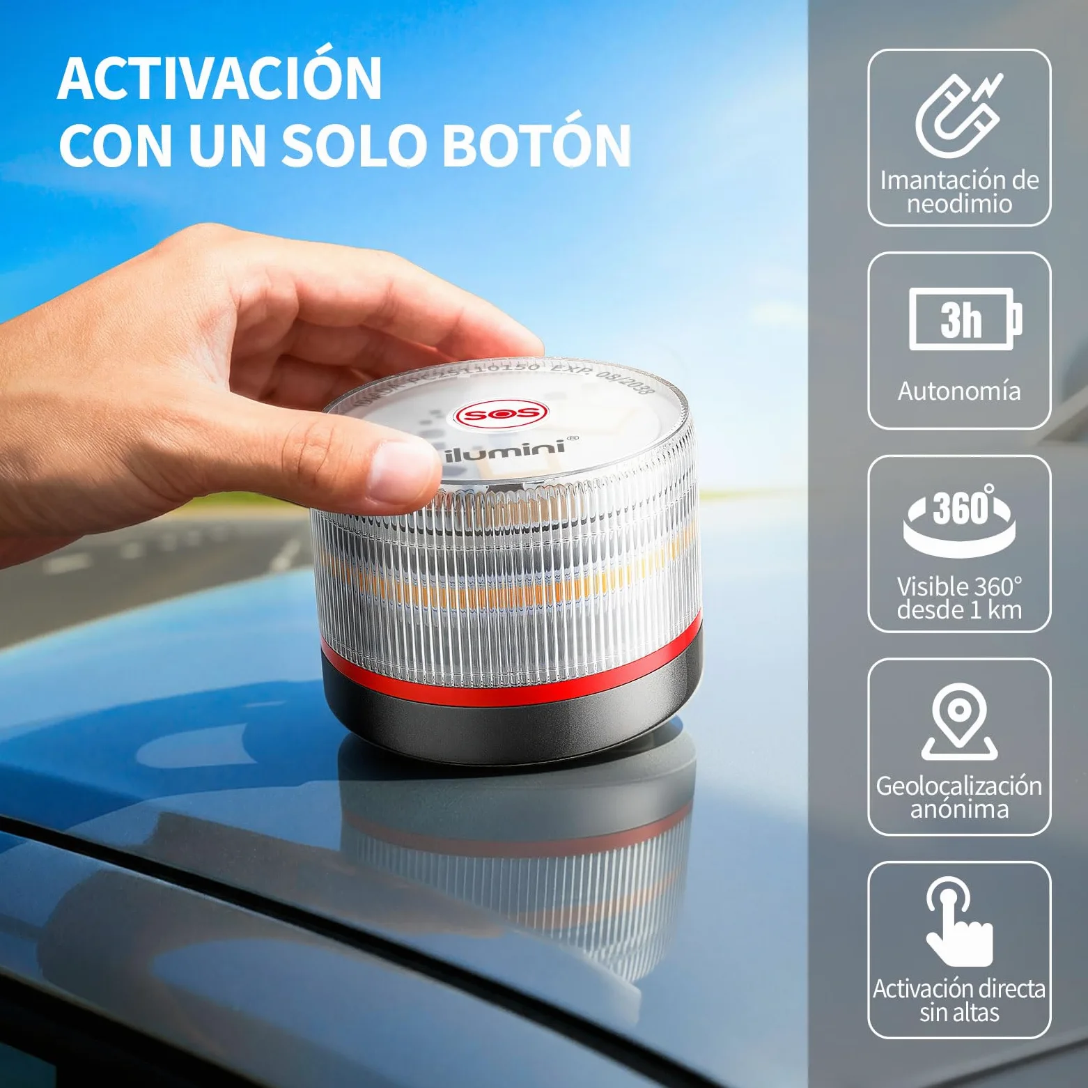 luz de emergencia V16,certificada y homologada por la DGT3.0, con funcionalidad de geolocalización IoT versión 3.0, incluye SIMs datos para 12 años y batería, cumple con la normativa de 2026 (2, gris)