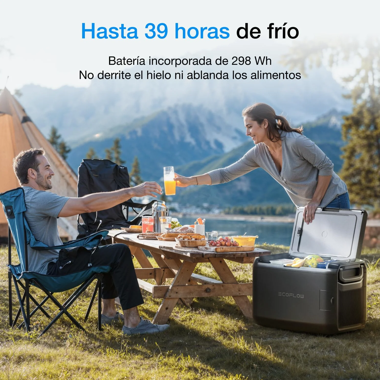 EF ECOFLOW Nevera portátil eléctrica GLACIER Classic 55 L, doble zona con batería 298 Wh, control APP, 39h de enfriamiento sin conexión a la red, carga por CA, solar y vehículo, para camping, viajes