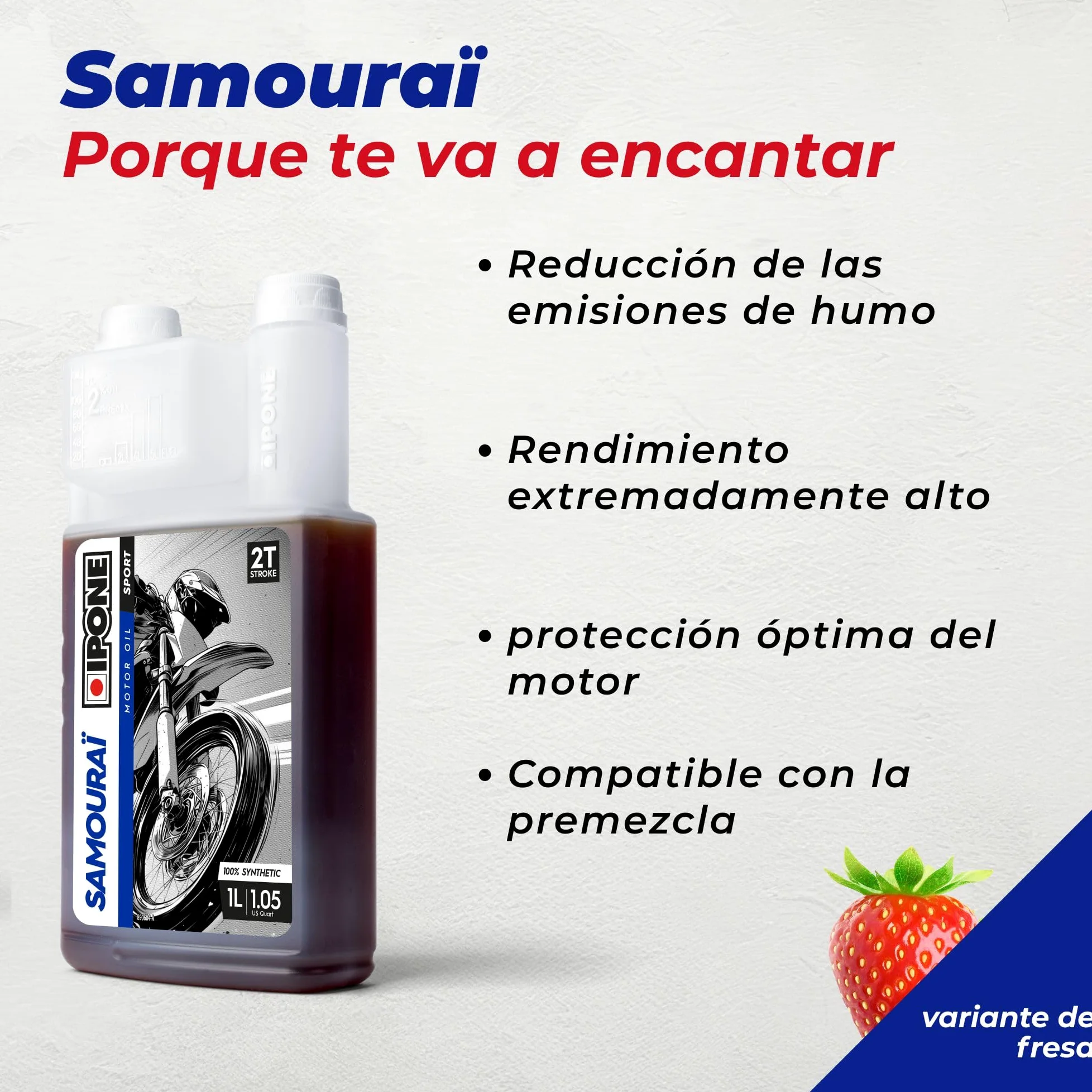 IPONE – Aceite de Motor para Moto 2 Tiempos Samouraï – Bidón dosificador 5 Litros - 100% sintético - Gama Sport - Altísimas prestaciones - Protección óptima del motor - Uso ocio y competición