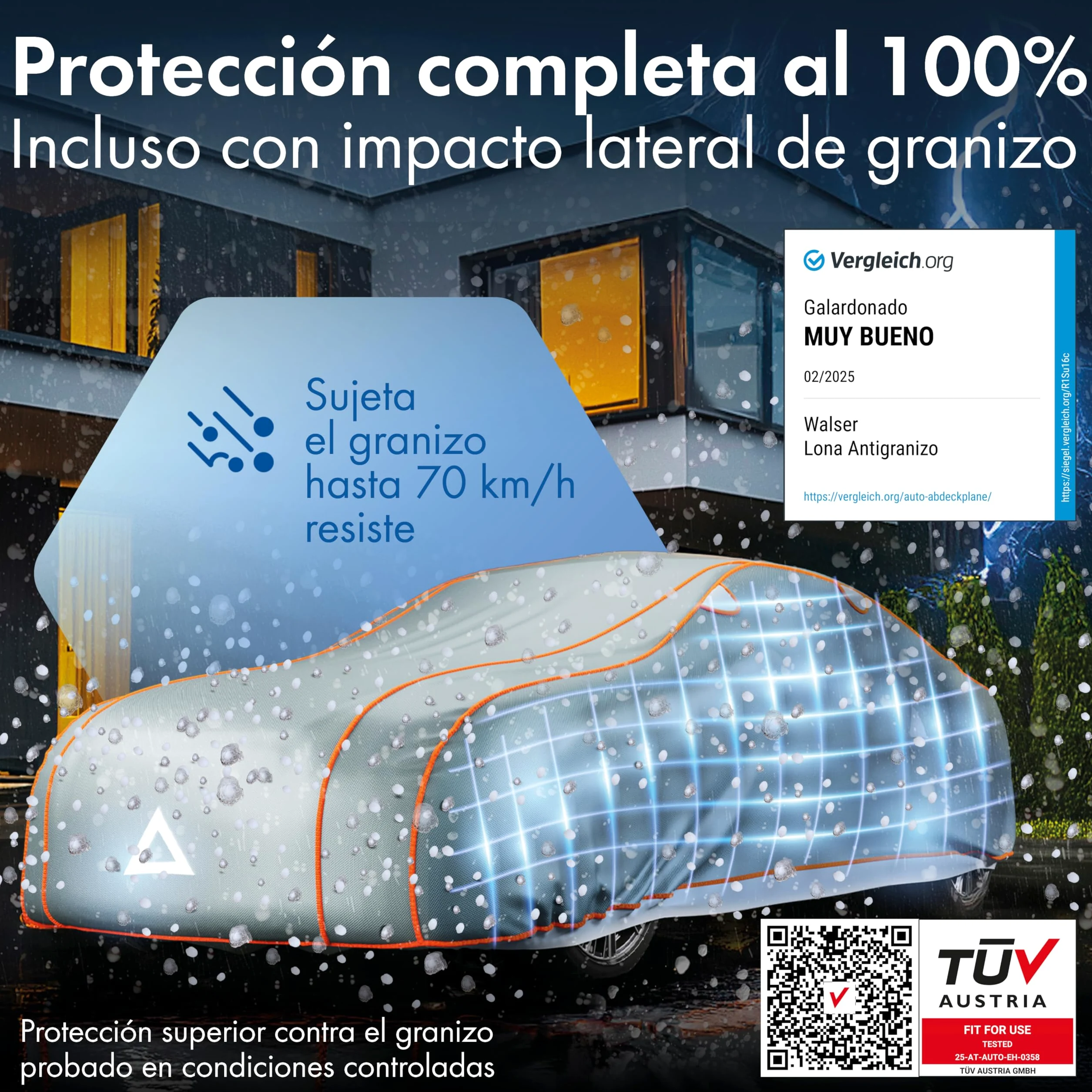 WALSER Lona de protección antigranizo para Coche Funda Repelente al Agua antigranizo, Certificado por TÜV Austria* Perma Protect Complete, Lona de protección Talla 8