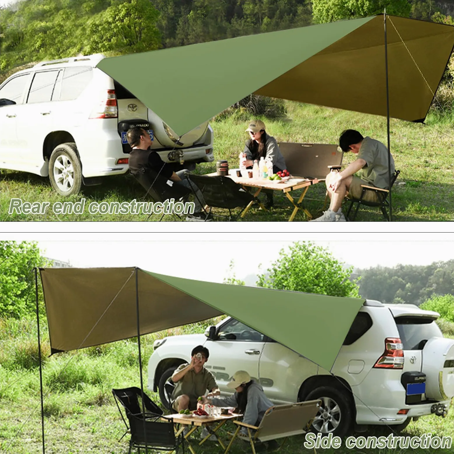 Toldo Coche, Toldo para Portón Trasero y Furgoneta, Autocaravana, Lateral Impermeable, Sol, 280 x 380 cm (Azul)