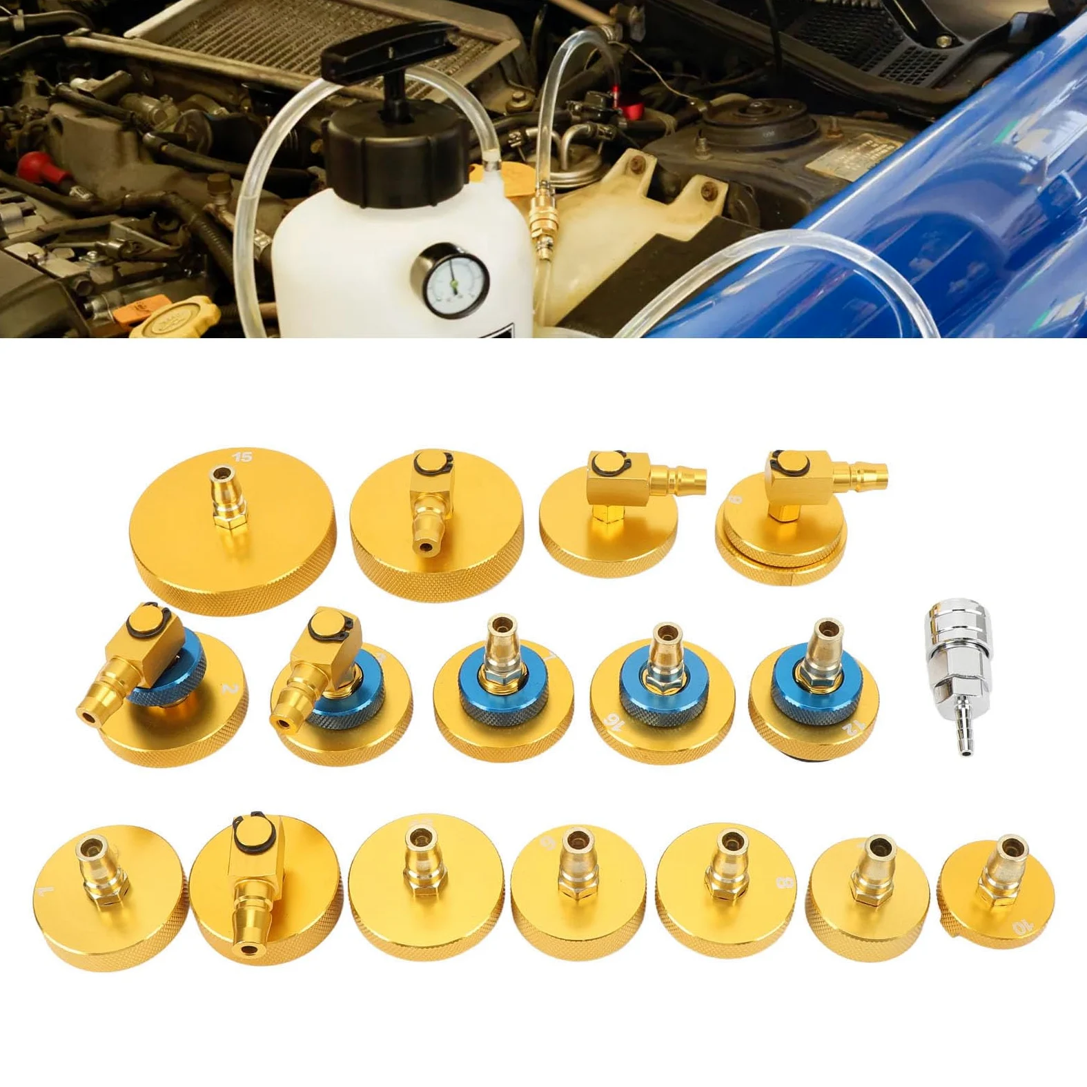 Keenso Kit Adaptador de Hemorragias de Fluido de Frenos de 17 Piezas, Conexión de Herramientas de Sangrado de Freno Eficiente, Adaptadores de Aluminio Establecidos para la Mayoría de