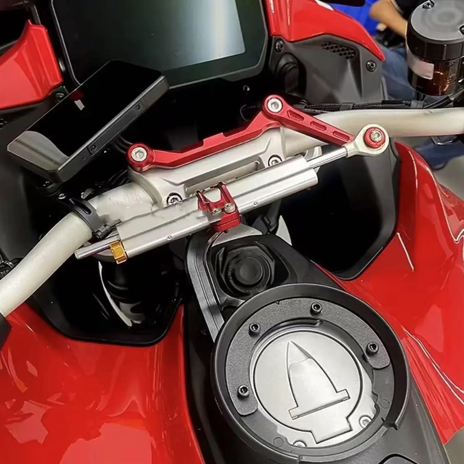 Pieza de Motocicleta Kit De Soporte para Ducati Multistrada V4 RS 2024 Amortiguador Estabilizador Dirección(Silver)