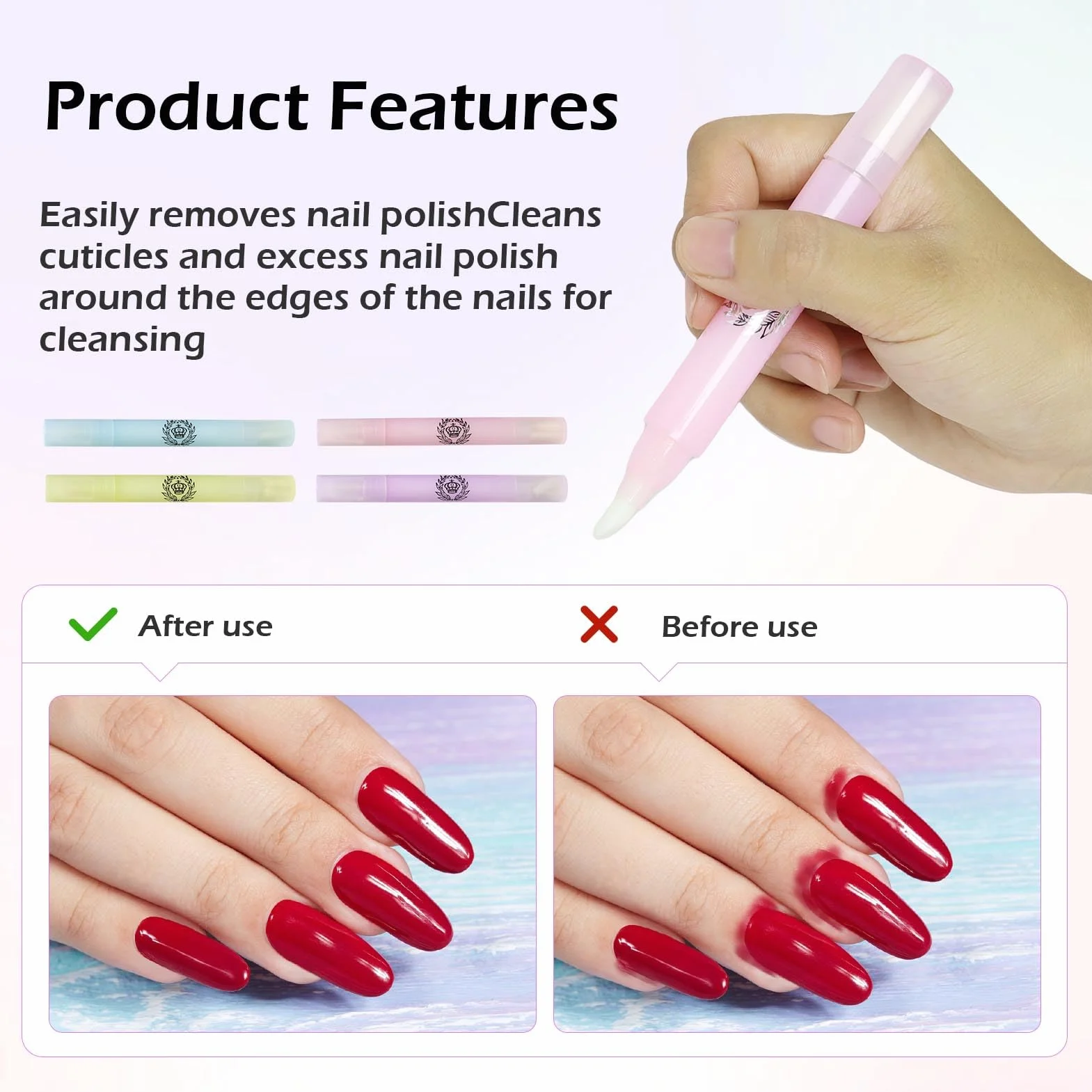 Nail de la Nueva Belleza Corrector de Esmalte de Uñas, Pluma de Manicura con 3 Puntas de Repuesto