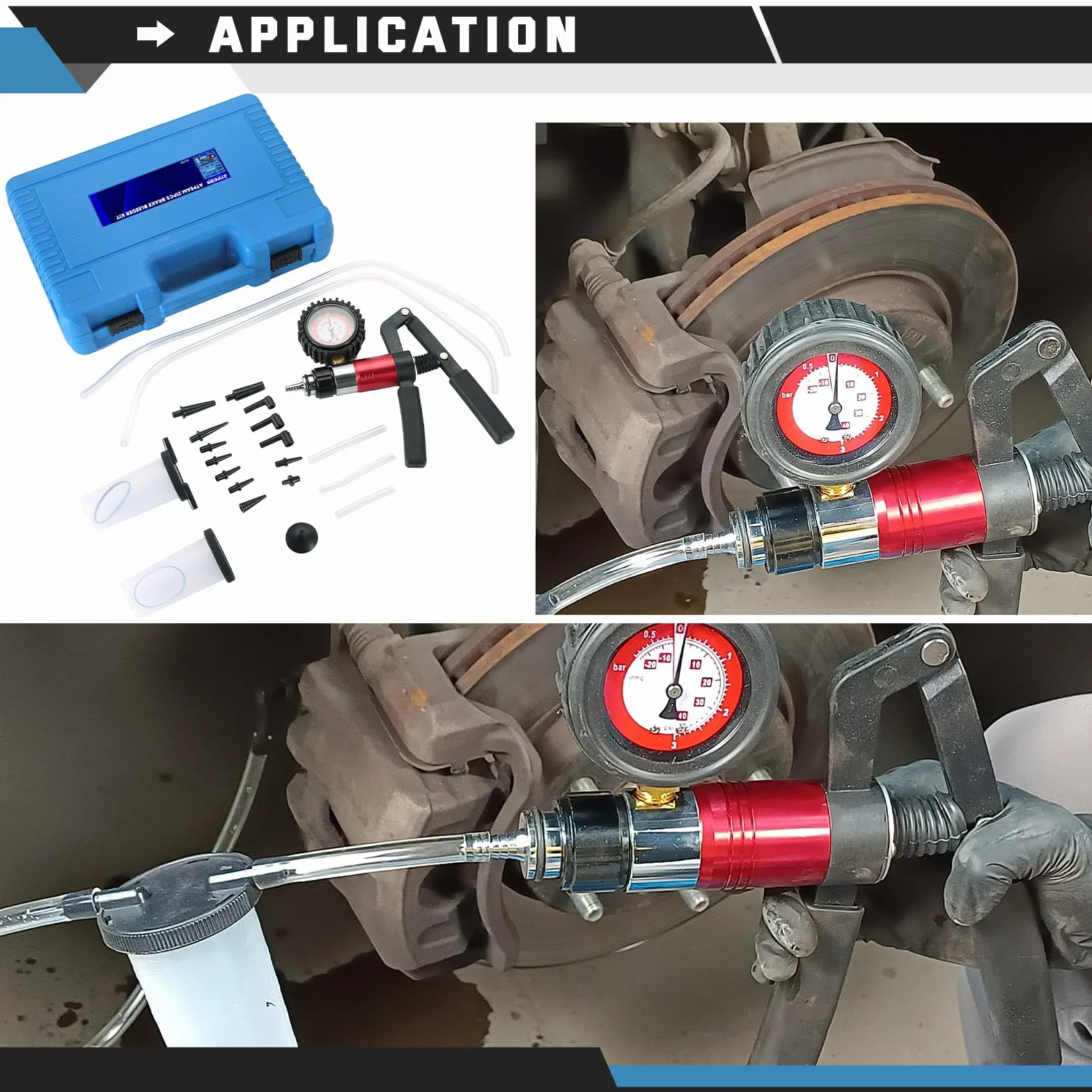 ATPEAM Purgador de Frenos y Bomba de Vacío Multifuncional con Vacuómetro, Kit Completo para Sangrado de Frenos, Diagnóstico de Vehículos y Mantenimiento Automotriz