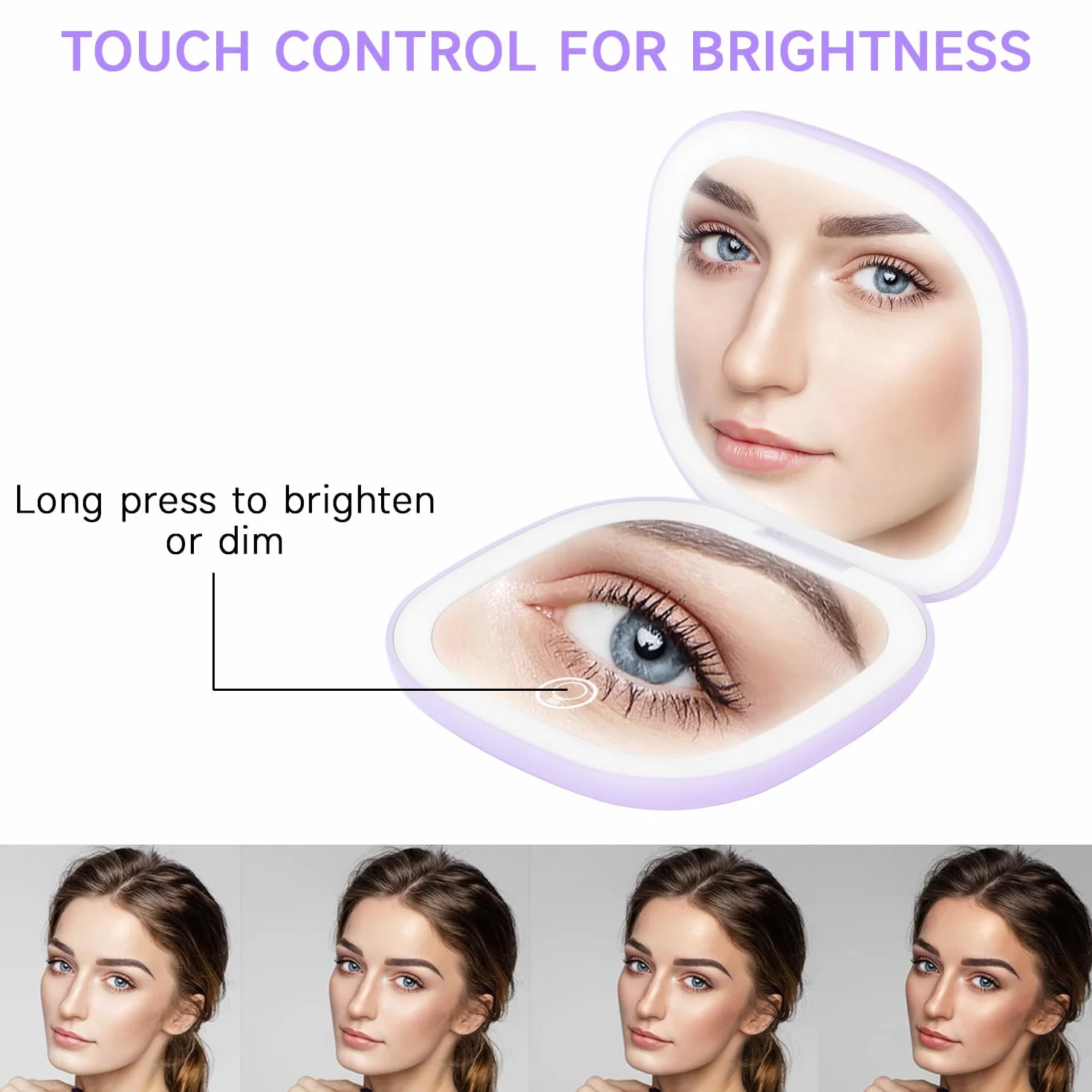 Espejo de Maquillaje Compacto con Luz LED 5X Recargable USB-C 3 Modos de Color Brillo Regulable Táctil