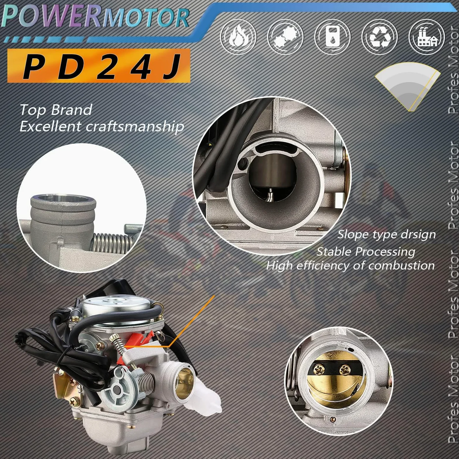 PD24J Carburador para 4 tiempos GY6 125cc 150cc ATV Go Karts Scooter Ciclomotores QMJ/QMI157 QMJ/QMI152 - Diámetro de admisión del colector 24 mm PD24J Carb