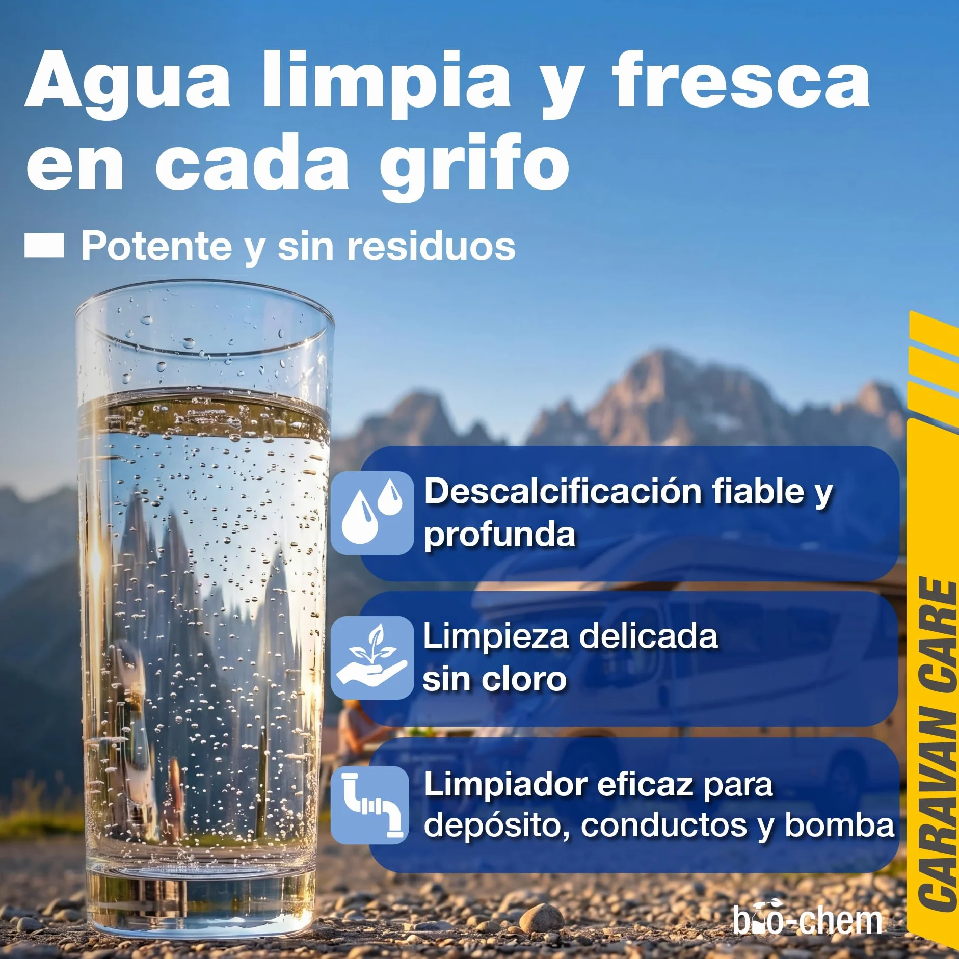 bio-chem - Limpiador de depósitos de Agua Dulce 2 x 1L - Mantenimiento de depósitos de caravanas y autocaravanas - Productos y Accesorios para campistas