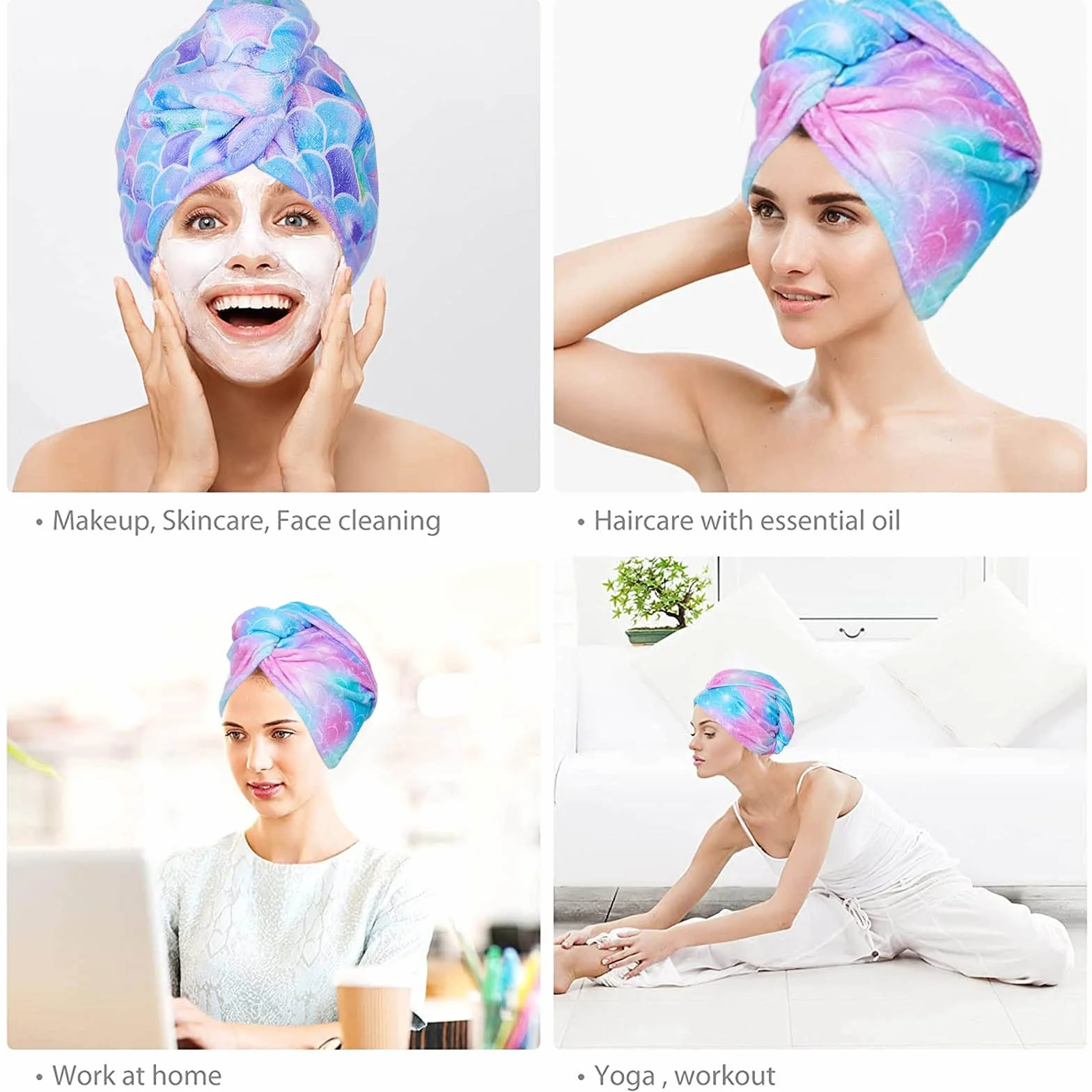 Toallas Envolventes de Microfibra para el Cabello, Paquete de 2, Secado Rápido, Elástica con Botón, Súper Absorbente