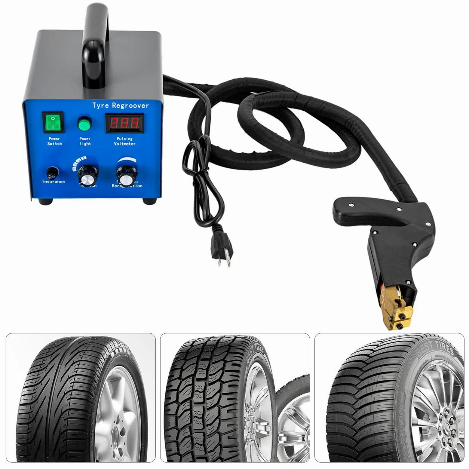 Ranuradora De Neumáticos De Caucho De 450 W, Máquina Ranuradora De Neumáticos para Camiones, Rango De Ranurado: 3-20 Mm De Ancho Y 2-12 Mm De Profundidad, con 10 Cuchillas