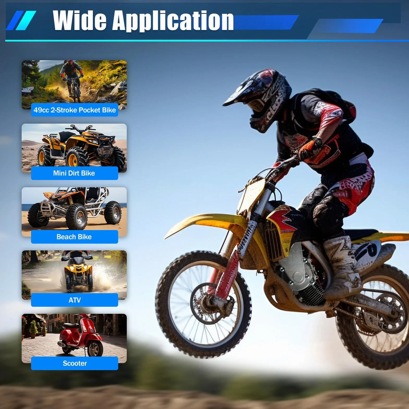 Motor de gasolina de 49 cc de 2 tiempos, motor ligero con 1,9 kW de potencia y arranque por cable, velocidad máxima de 48 km/h, ahorro de combustible para motos pequeñas, minimotos Dirt Bike ATV