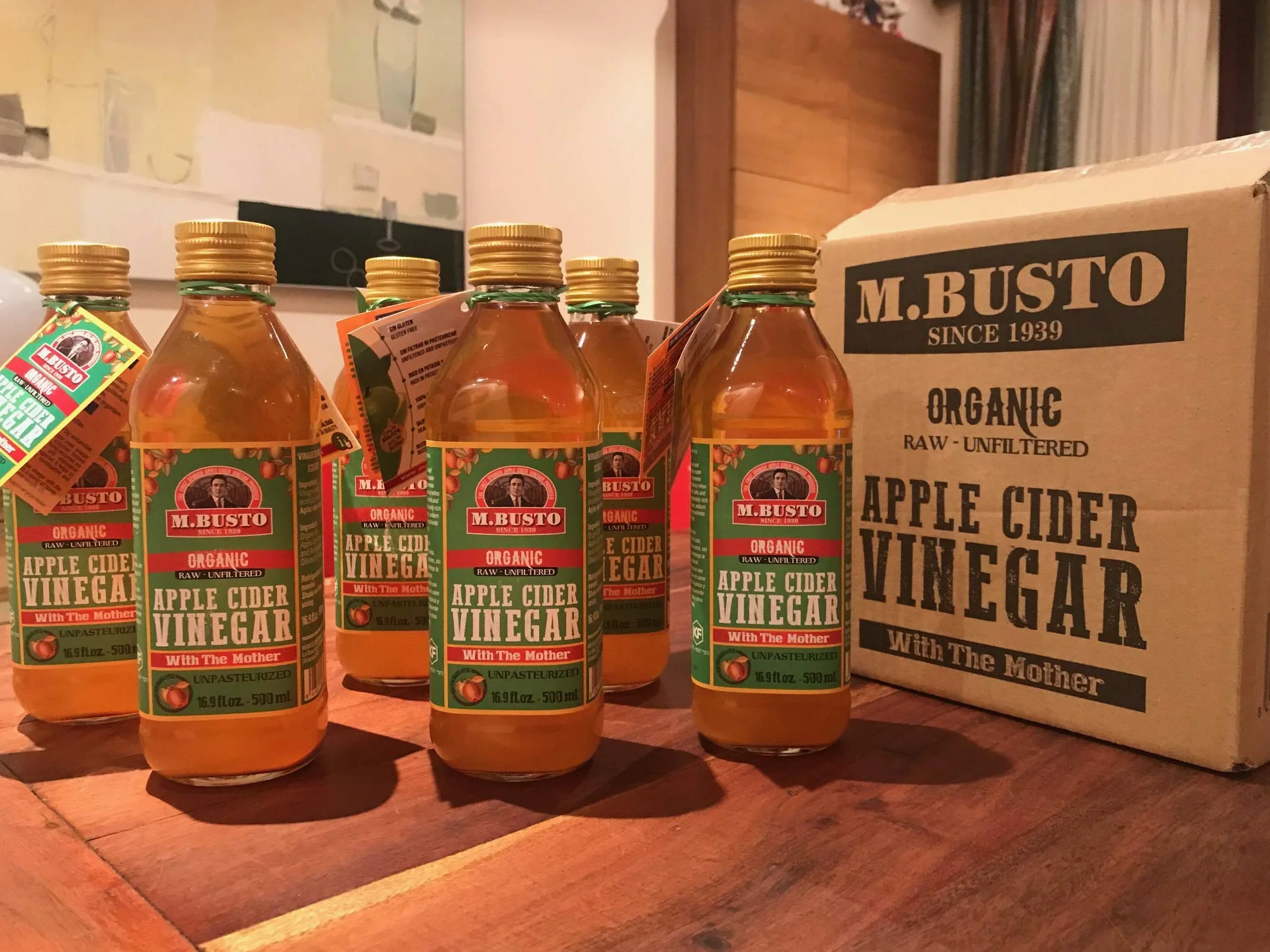 Vinagre de Sidra de Manzana Ecológico con la Madre, Sin Pasteurizar, Sin Filtrar, Sin Gluten, Vegano, Pack 6 x 500 ml