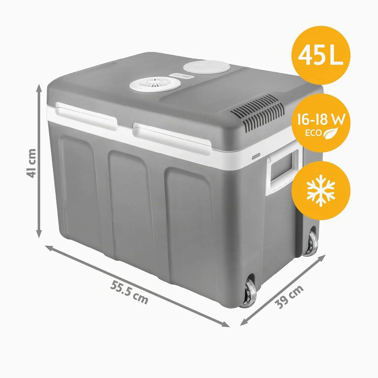 TZS First Austria Nevera eléctrica 45 litros | conexión de 12 V y 230 V | con enchufe de 12 V para el coche | para camping, festivales y viajes | con función de enfriar y mantener caliente | gris