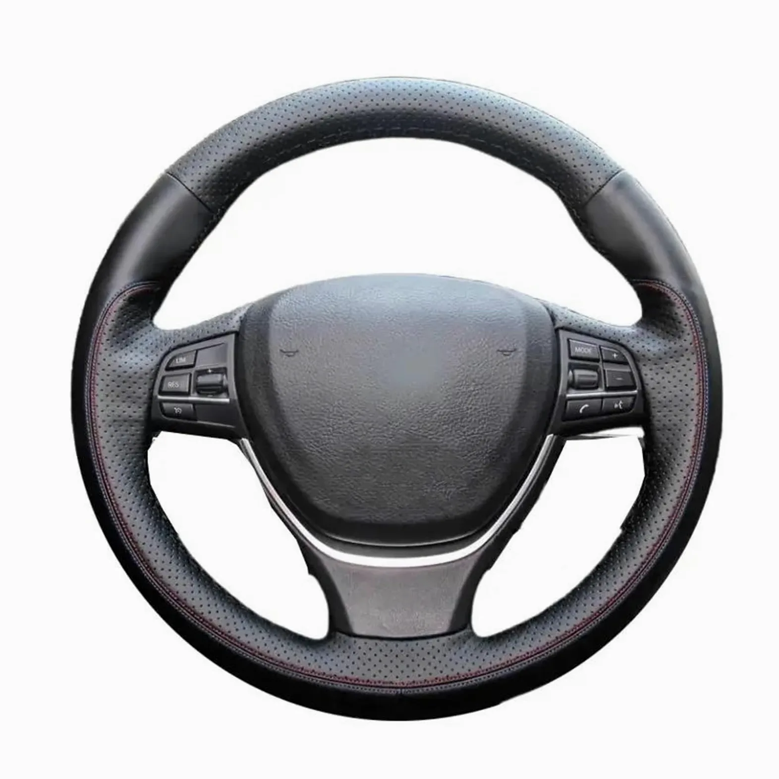 Fundas para Volante Coche Funda para Volante de Coche de Cuero Genuino Negra Cosida a Mano para F10 520i 528i 730Li 740Li 750Li(Negro)