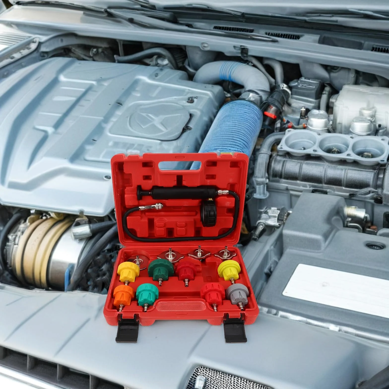 MAGICLULU 1 Juego de comprobador del Sistema de refrigeración del Motor: Kit de detección de Fugas de radiador - Equipo de comprobación de presión de refrigerante de Alta Resistencia para