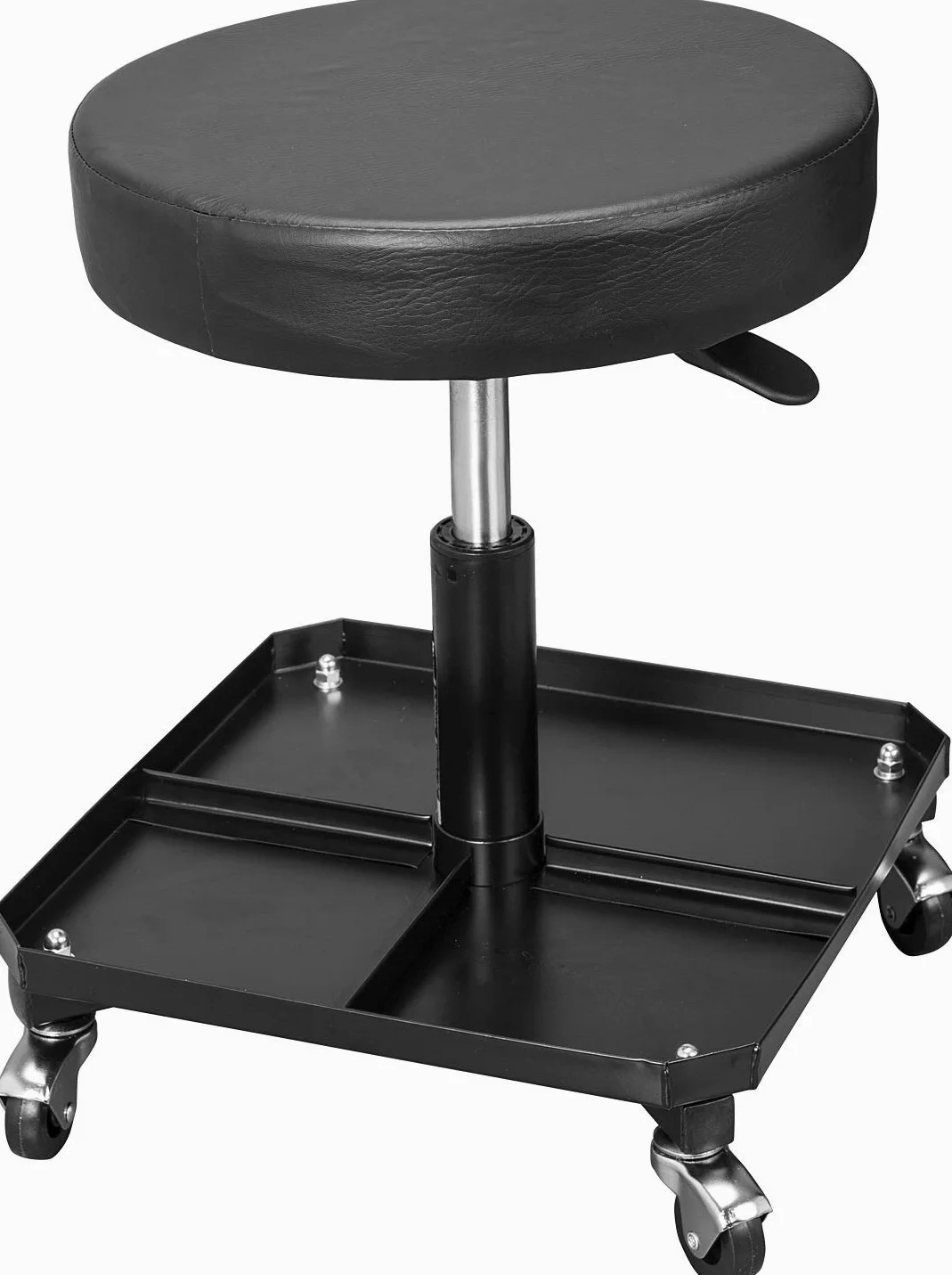Torin ATR6350B - Asiento de garaje o tienda neumático: taburete mecánico acolchado ajustable con bandeja de herramientas, color negro