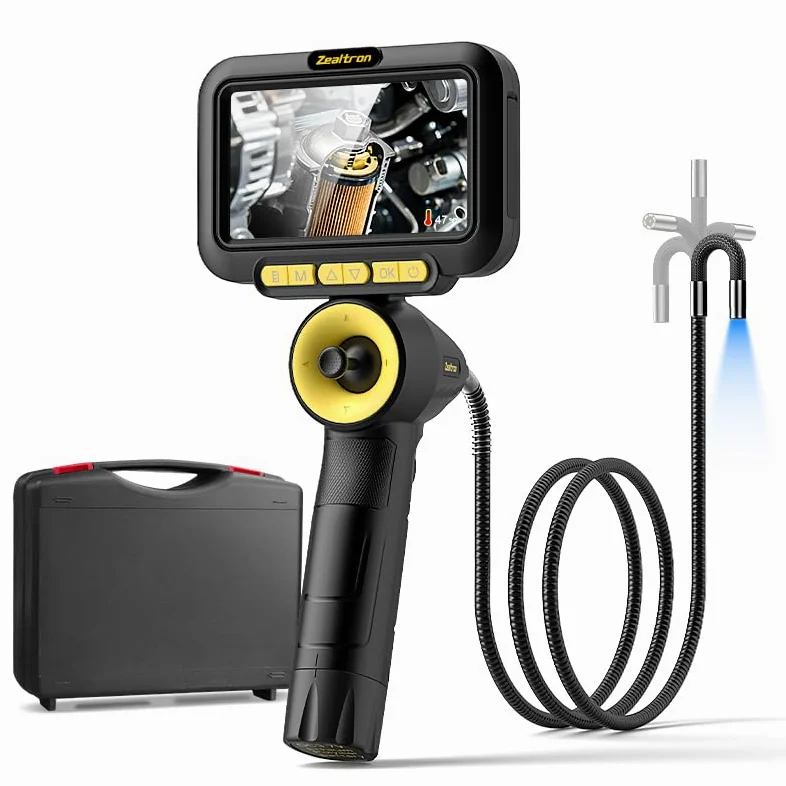 Cámara de Inspección Articulada 360° con Joystick, Monitor 5'', Sonda Delgada 6.2mm, Endoscopio con Cable Flexible 5ft (1.5m) - Batería Dual