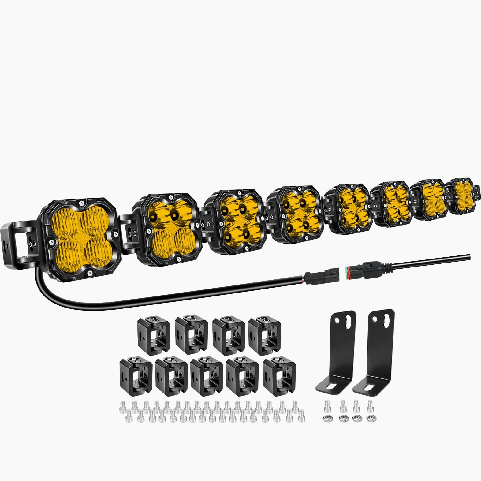Willpower Barra de Luz LED 132 cm 52" 240W 20000LM Barras Luminosas LED 12V 24V Largo Alcance para 4x4 Tractor Coche Camion Barco Offroad, 3500K Amarillo, IP67 Impermeabile