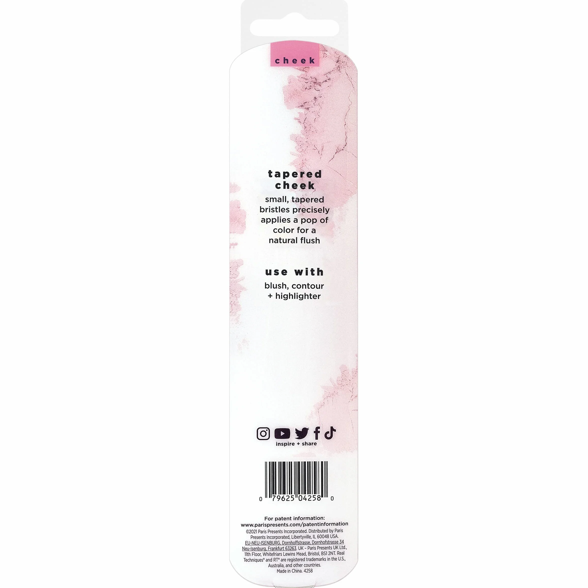 REAL TECHNIQUES Tapered Cheek Makeup Brush, Blush, Highlighter, Loose Powder, Soft Bristles, Pink