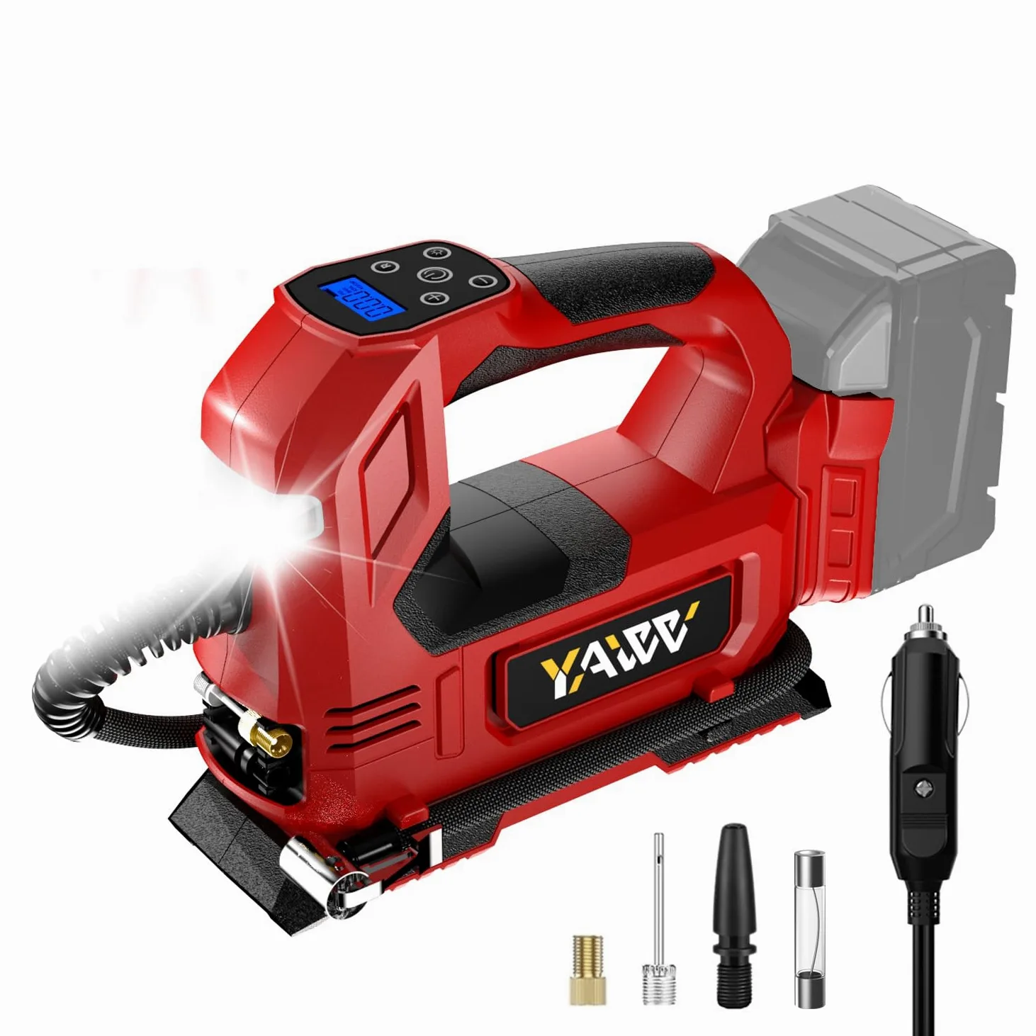 Compresor de aire inalámbrico para inflador de neumáticos para batería Milwaukee M18, bomba de aire portátil de luz LED de 160 PSI con manómetro digital para coches, motocicletas, bicicletas, pelotas