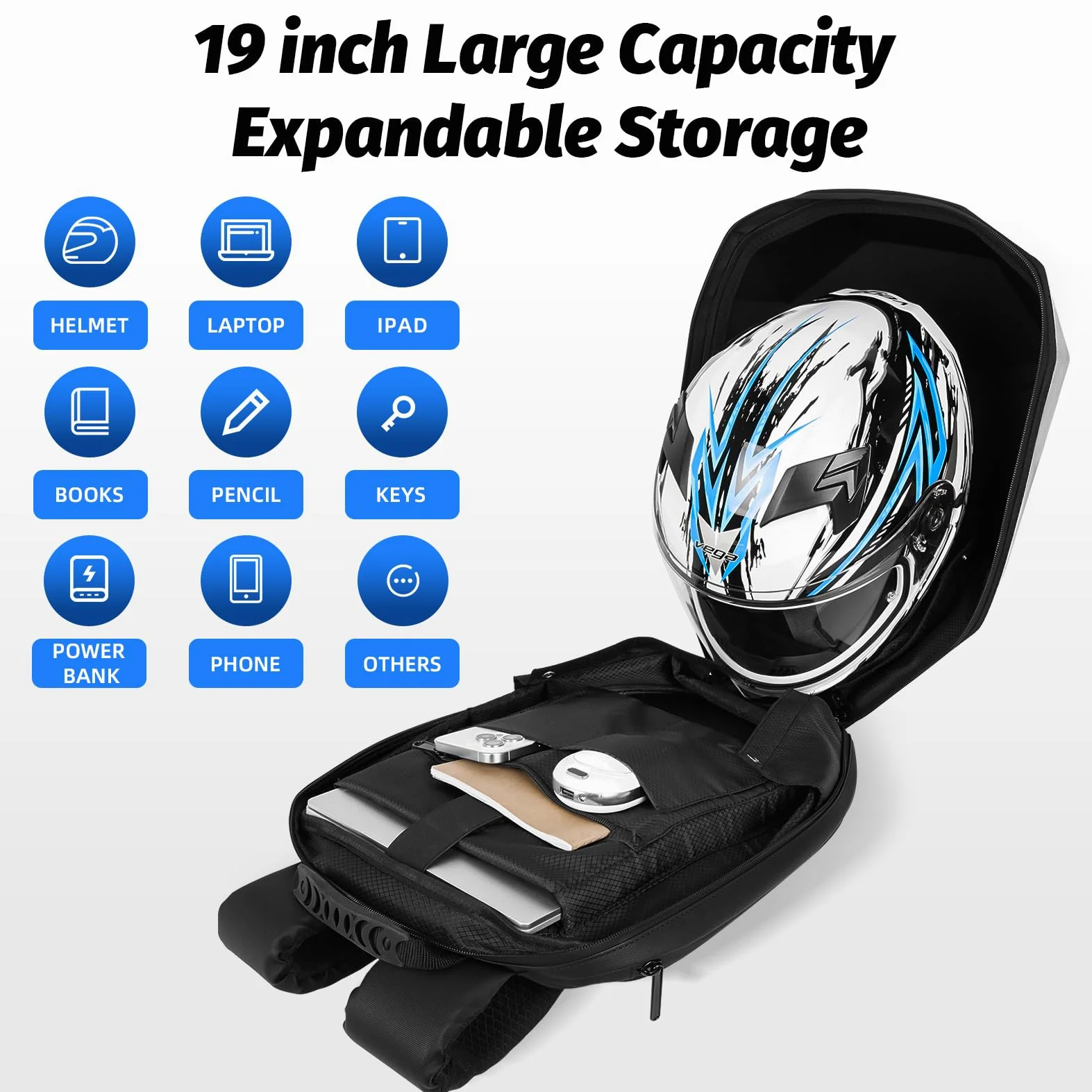 Mochila LED Knight de 19 pulgadas para Motocicleta para Hombres, Mochila de Conducción de Carcasa Rígida, Bolsa para Portátil de Motocicleta Impermeable, Pantalla Programable DIY a Todo Color y