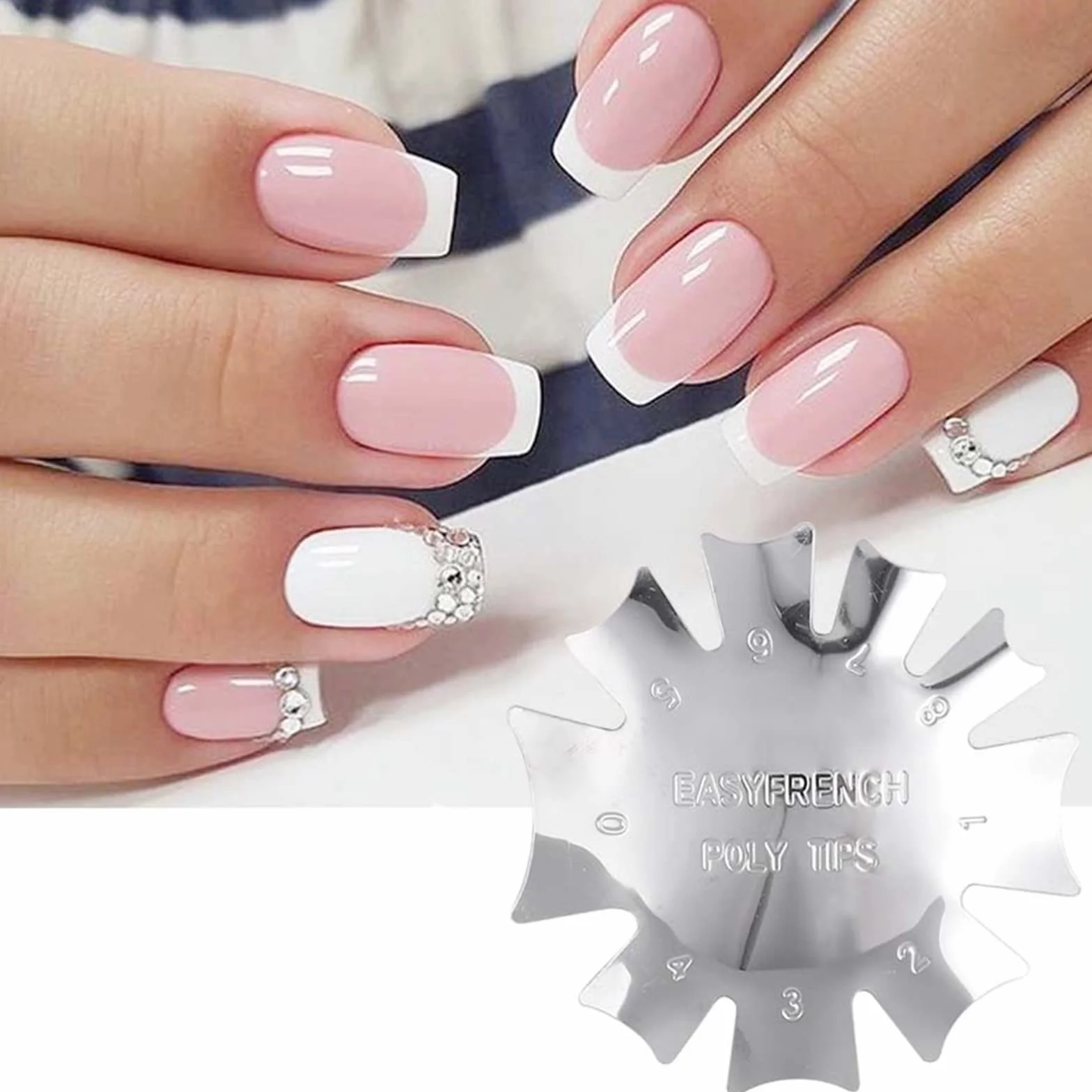 French Smile Line Edge Trimmer Cutter 4 Piezas, Nail Art Metal Plantilla Cutter Acrílico UV Gel, 4 Formas Plata