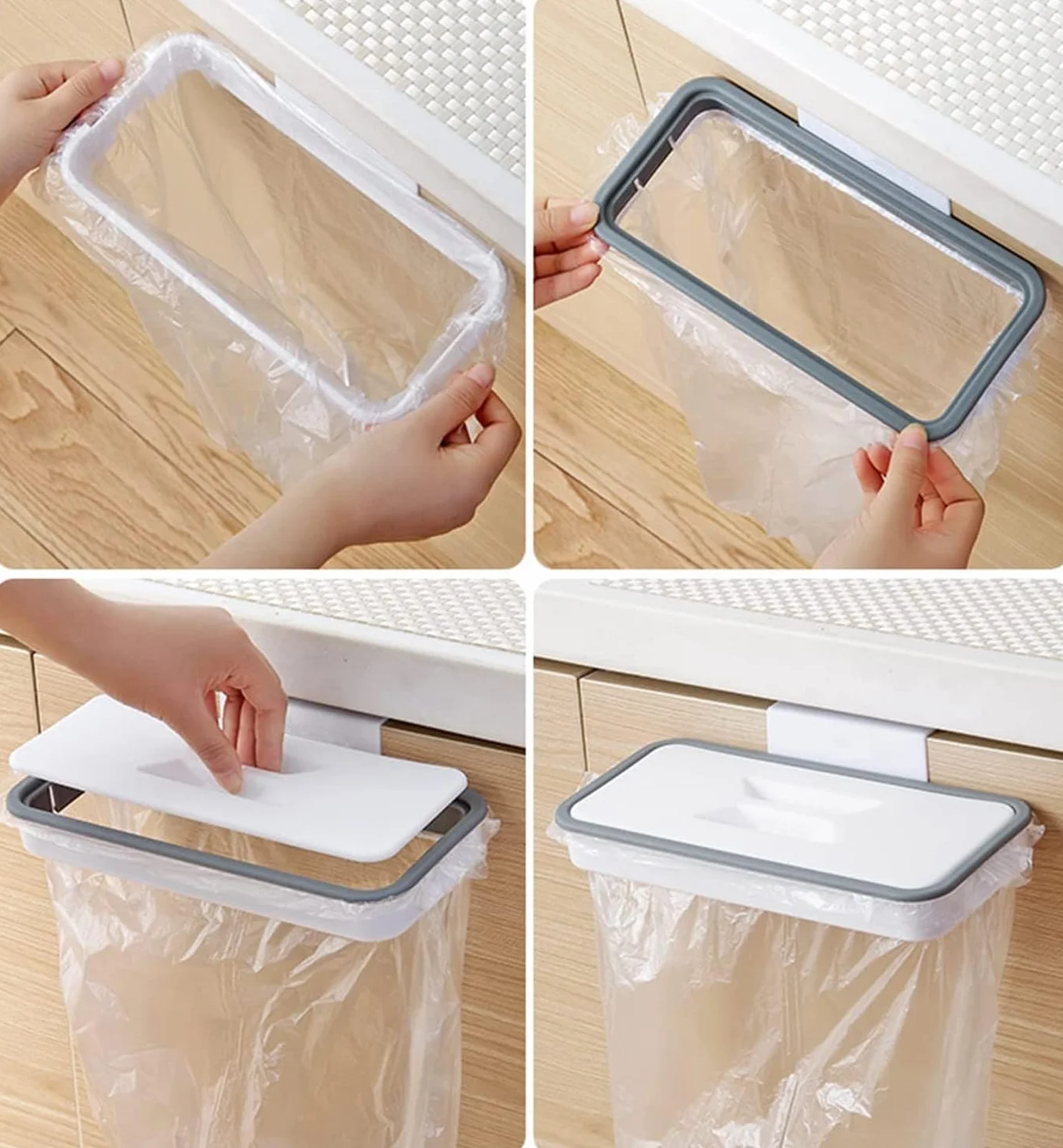 Sujeción para sacos residuos | Colgador para fundas de plástico | Gancho para cubo cajón caravana | Estructura mural para desechos | Contenedor plegable cocina