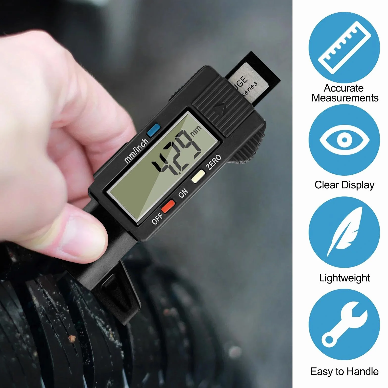 Gvolatee 2 piezas Digital Medidor Profundidad Neumaticos, Medidor de Profundidad de los Neumáticos con Pantalla LCD, Medidor Banda de Rodadura de Neumáticos para Coches Furgonetas Camiones Motocicleta