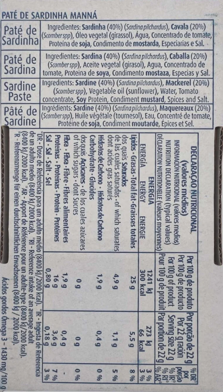 Paté de Sardinas Manná, Pack de 24 x 22 gr