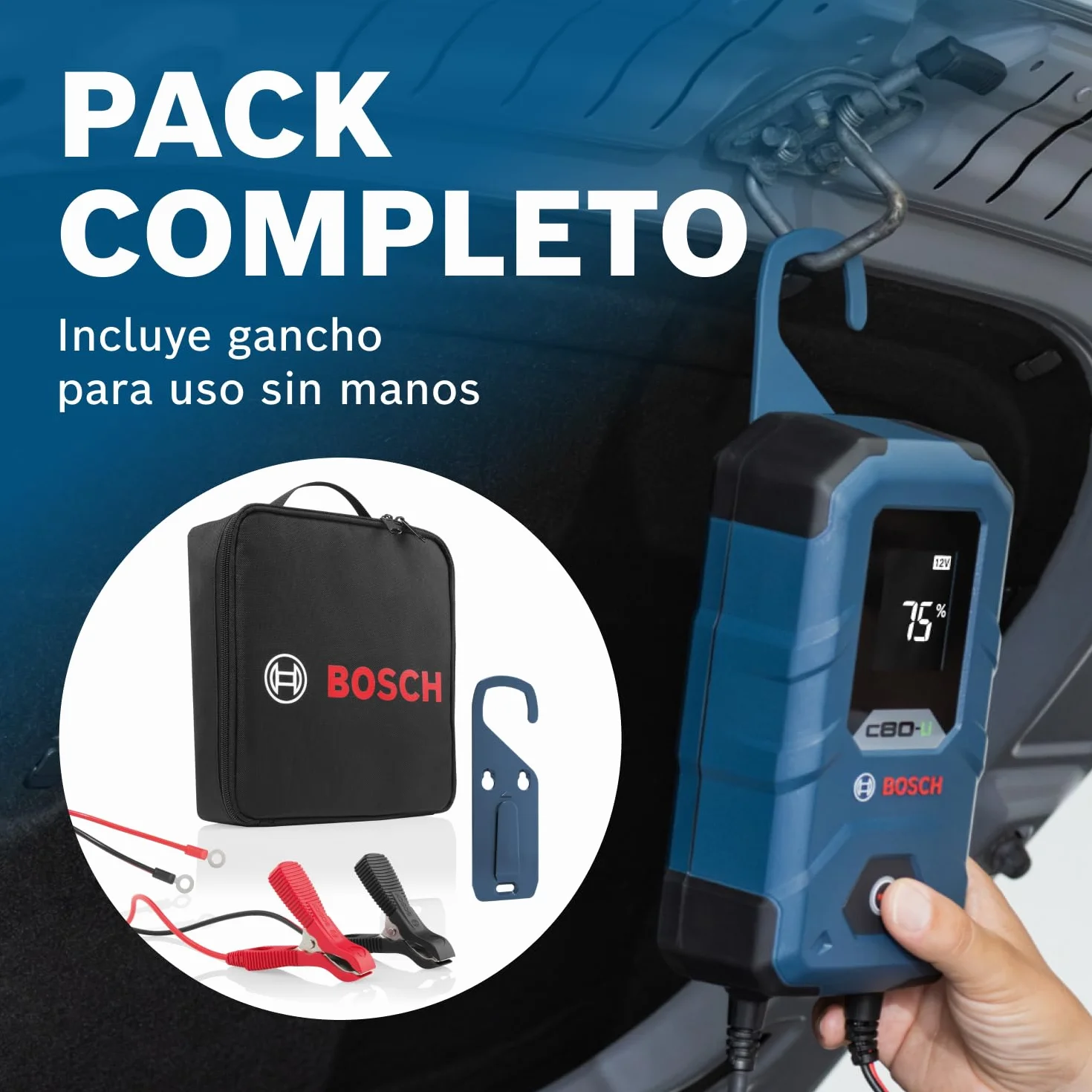 Bosch Cargador de Batería para Coche C80-Li, 15 Amperios, con Función de Carga Continua - para Baterías de Plomo-ácido, AGM, EFB, Gel y SLI, de 6V/12V, y de Litio (LiFePO) de 12V