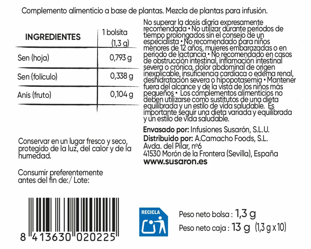 Susarón Infusión Laxsana Sen y Anís Sabor Ciruela Caja 10 bolsitas